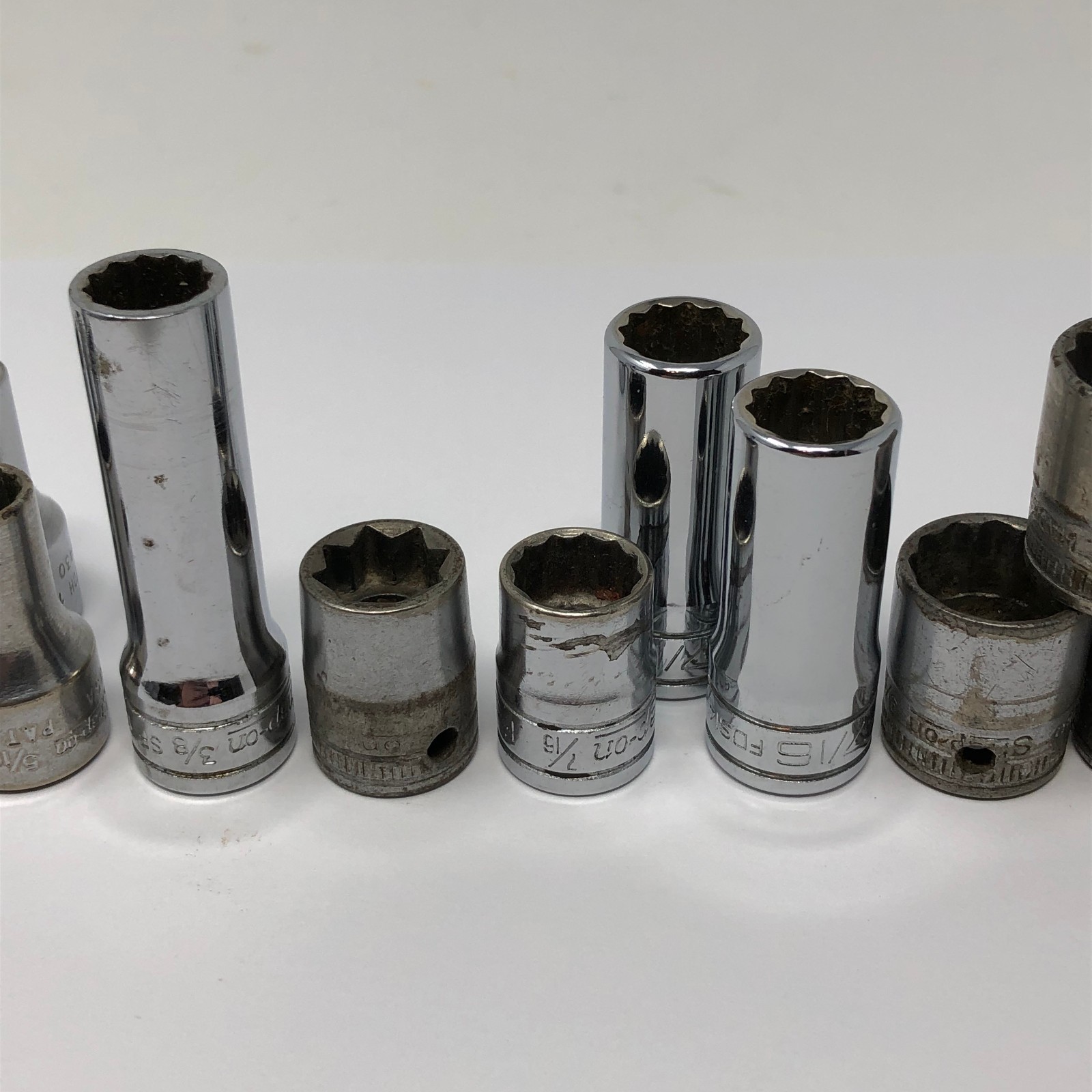 16 Snap On 3/8 Drive Socket Lot 12pt 1/4 5/16 3/8 7/16 9/16 3/4 7/8 Vintage USED