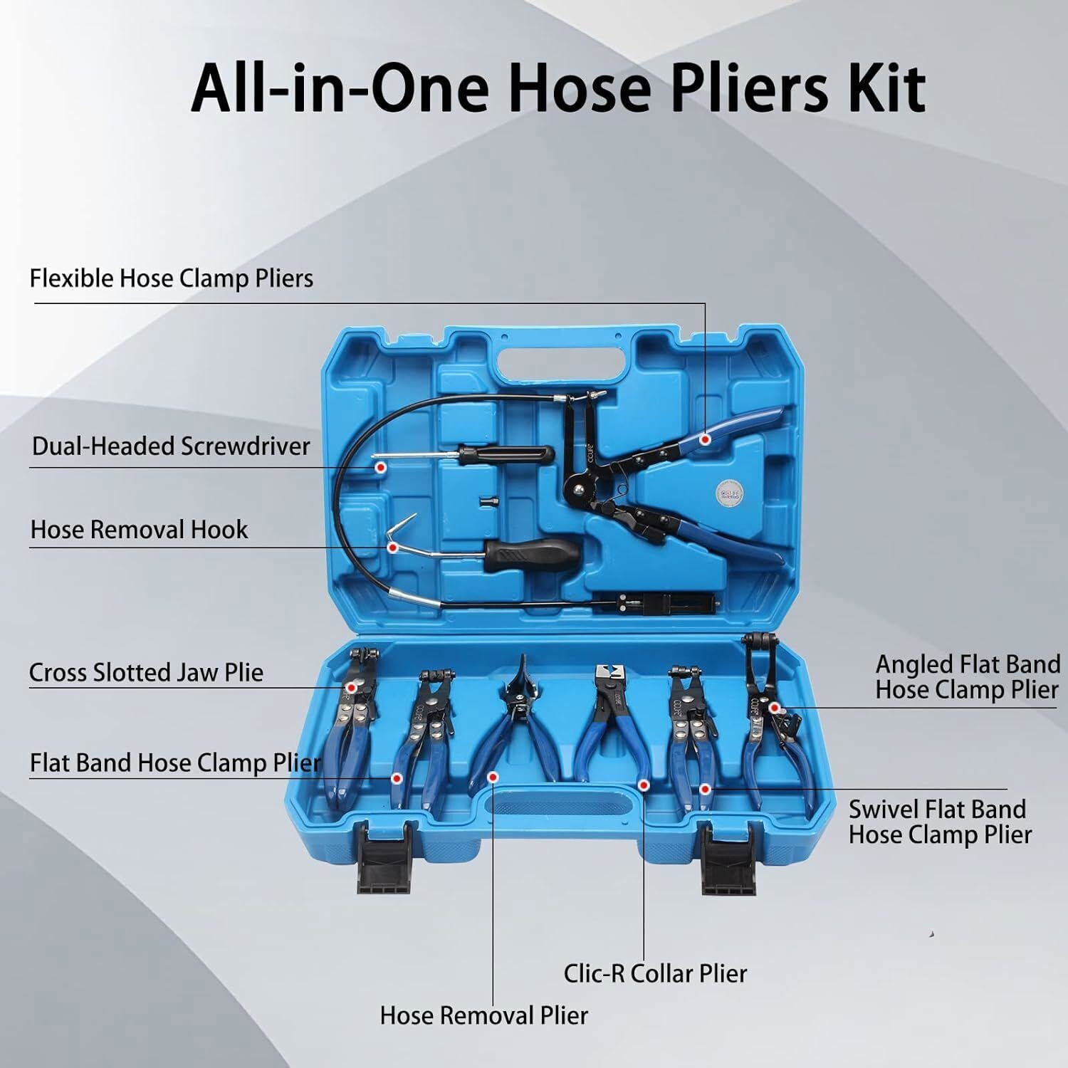 10Pc Hose Clamp Clip Remover Pliers Wire Long Reach Kit Fuel Oil Water Hose Tool