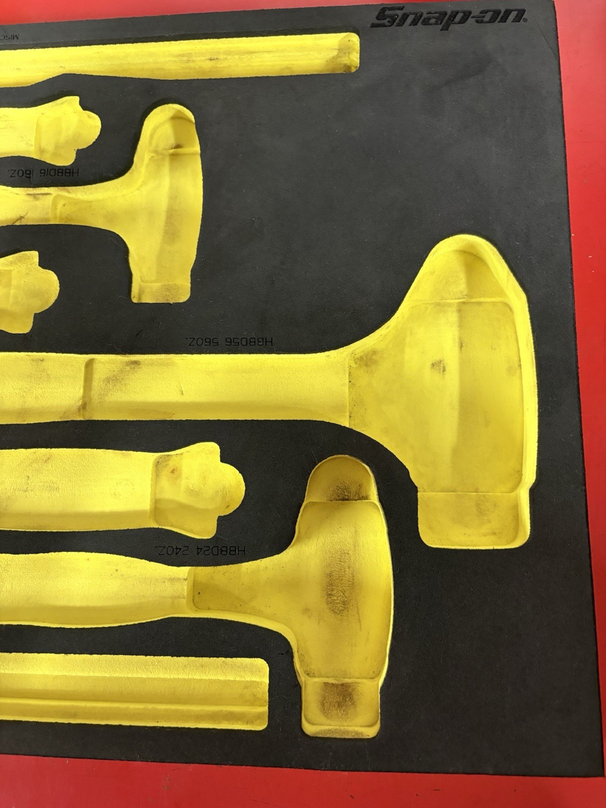 Snap-on HI-VIZ YELLOW Foam Hammer Tray HOLDS 6 hammers, FMH
