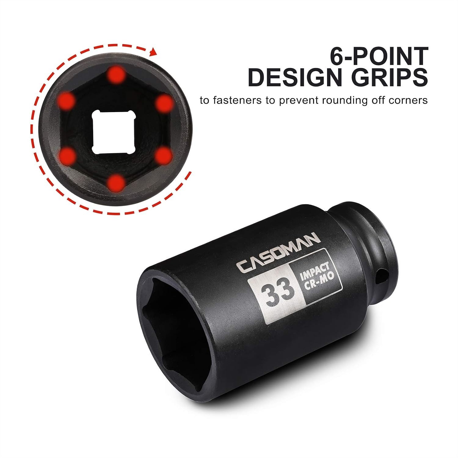 1/2″ Drive x 33 mm Deep 6 PT Impact Socket, CR-MO, 1/2-inch Drive 6 Point Axl…