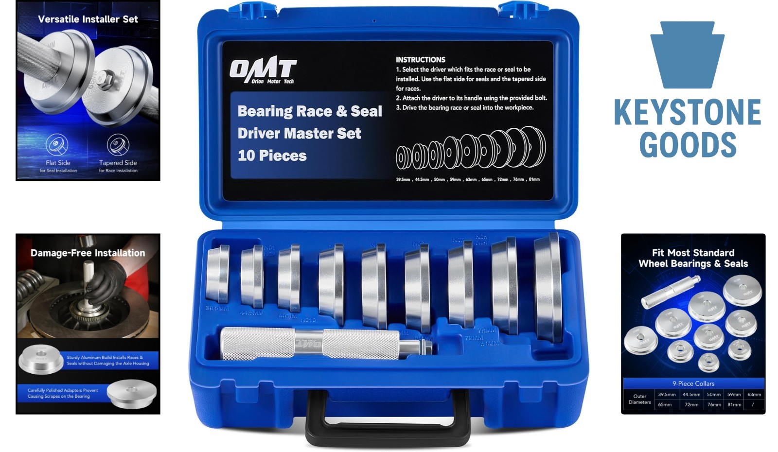 10Pc Bearing Race & Seal Driver Kit – Aluminum, Portable, Fits Most Vehicles