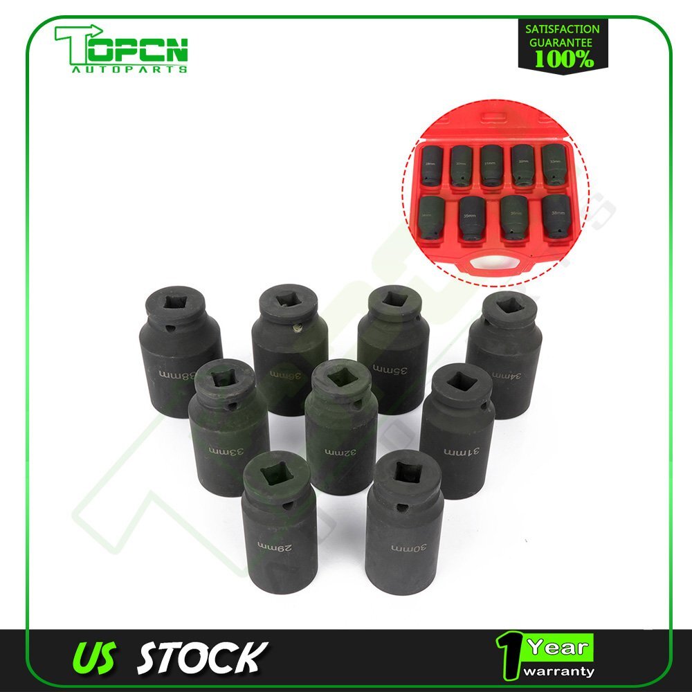 9pcs Deep Impact Socket Set 1/2″ Drive Metric Axle Hub Nut Socket 29-38mm