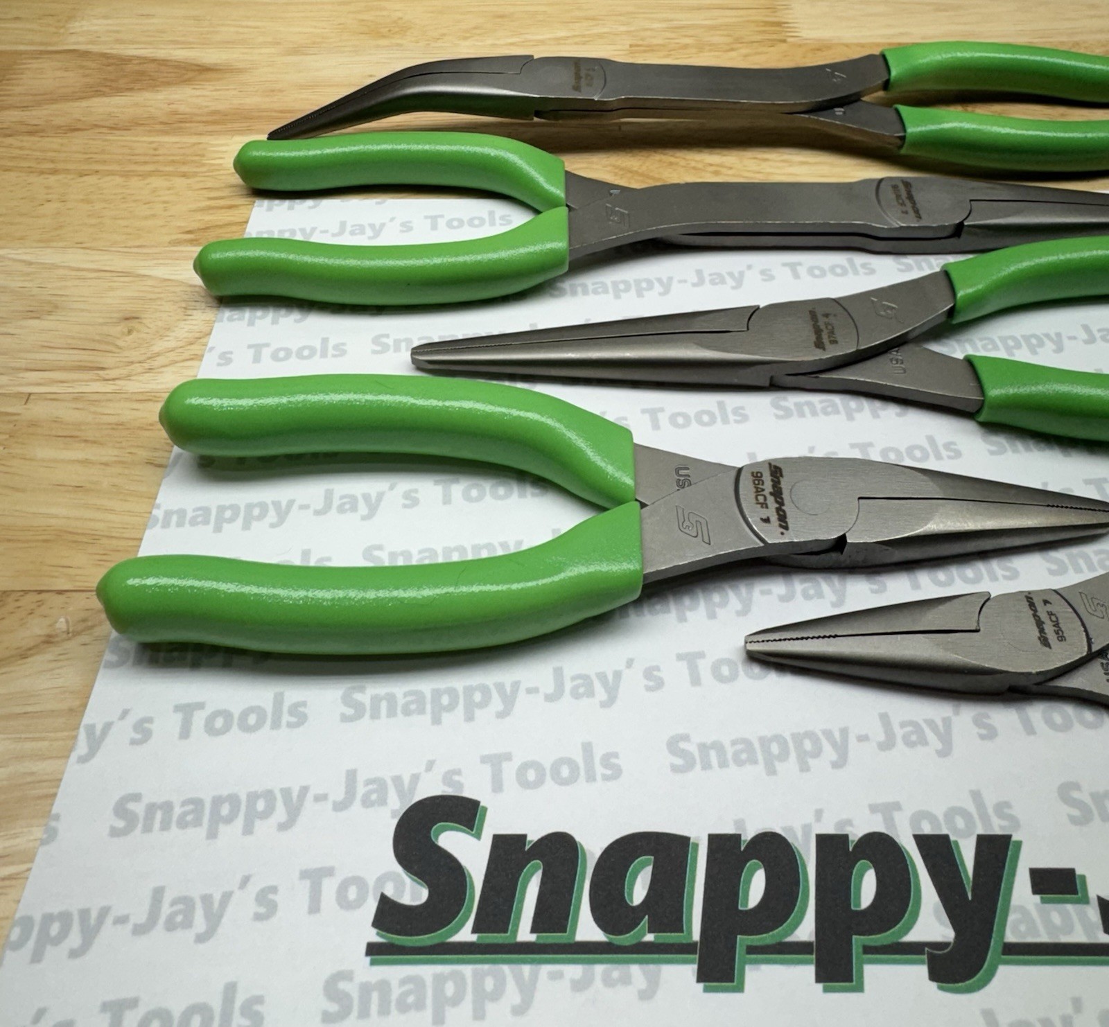 Snap-on Tools USA NEW 5pc GREEN Talon Grip Needle Nose Plier Set LONGNOSE5G
