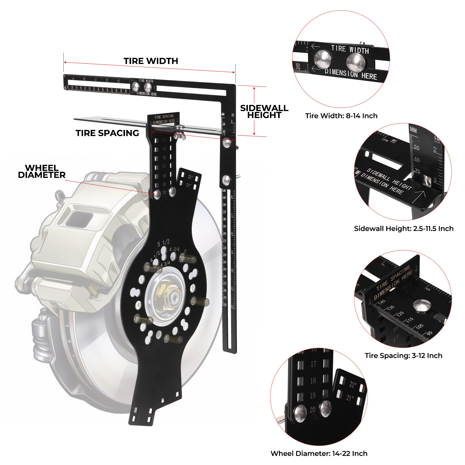 14″-22″ Wheel Fitment Simulator Tool For 5 Lug Pattern Wheel Installation Kits ﻿