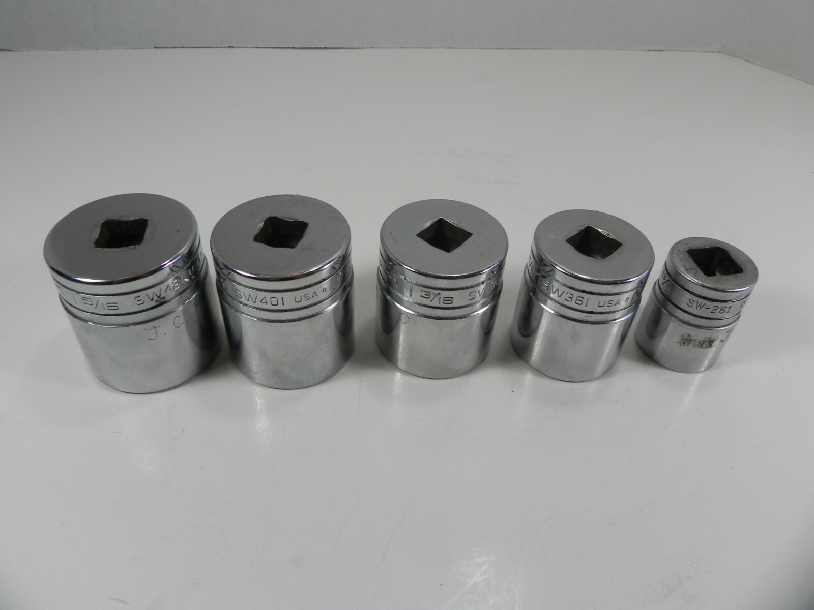 Snap On 5 Pc SAE 1/2” Dr Chrome 6pt Shallow Socket SW421 SW401 SW381 SW361 261