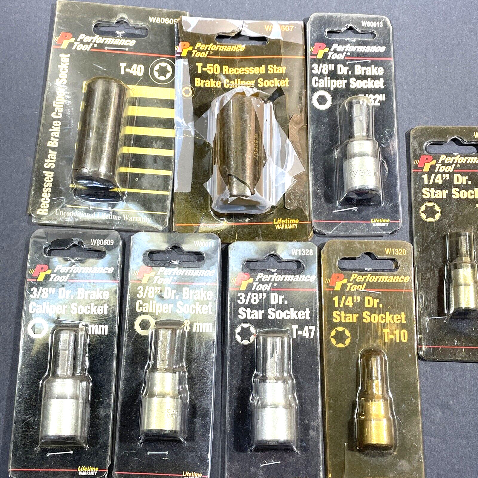 8- Performance Tools Brake Specially Tools, Caliper Sockets, Recessed Star, T50+