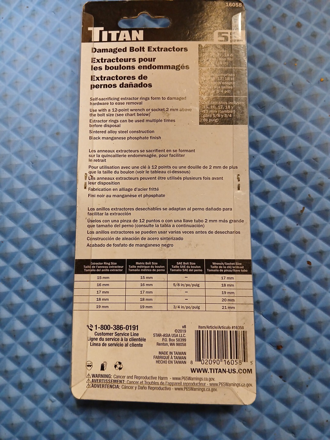 Titan 5 Piece Damaged Bolt Extractors 15, 16, 17, 18, 19mm