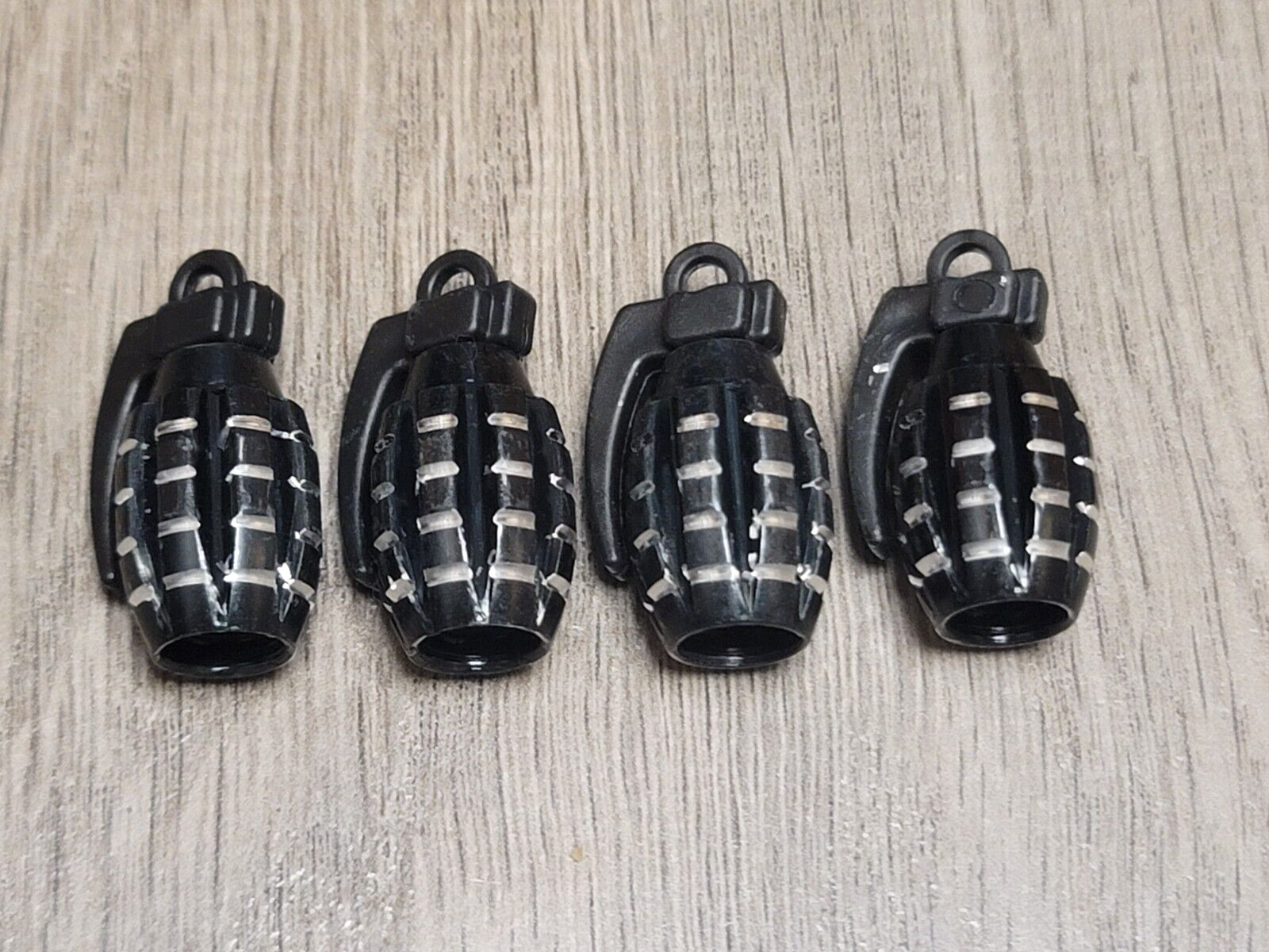4pc Black/ Silver Grenade Shaped Valve Stem Caps / Covers for Trucks, Jeeps, ETC