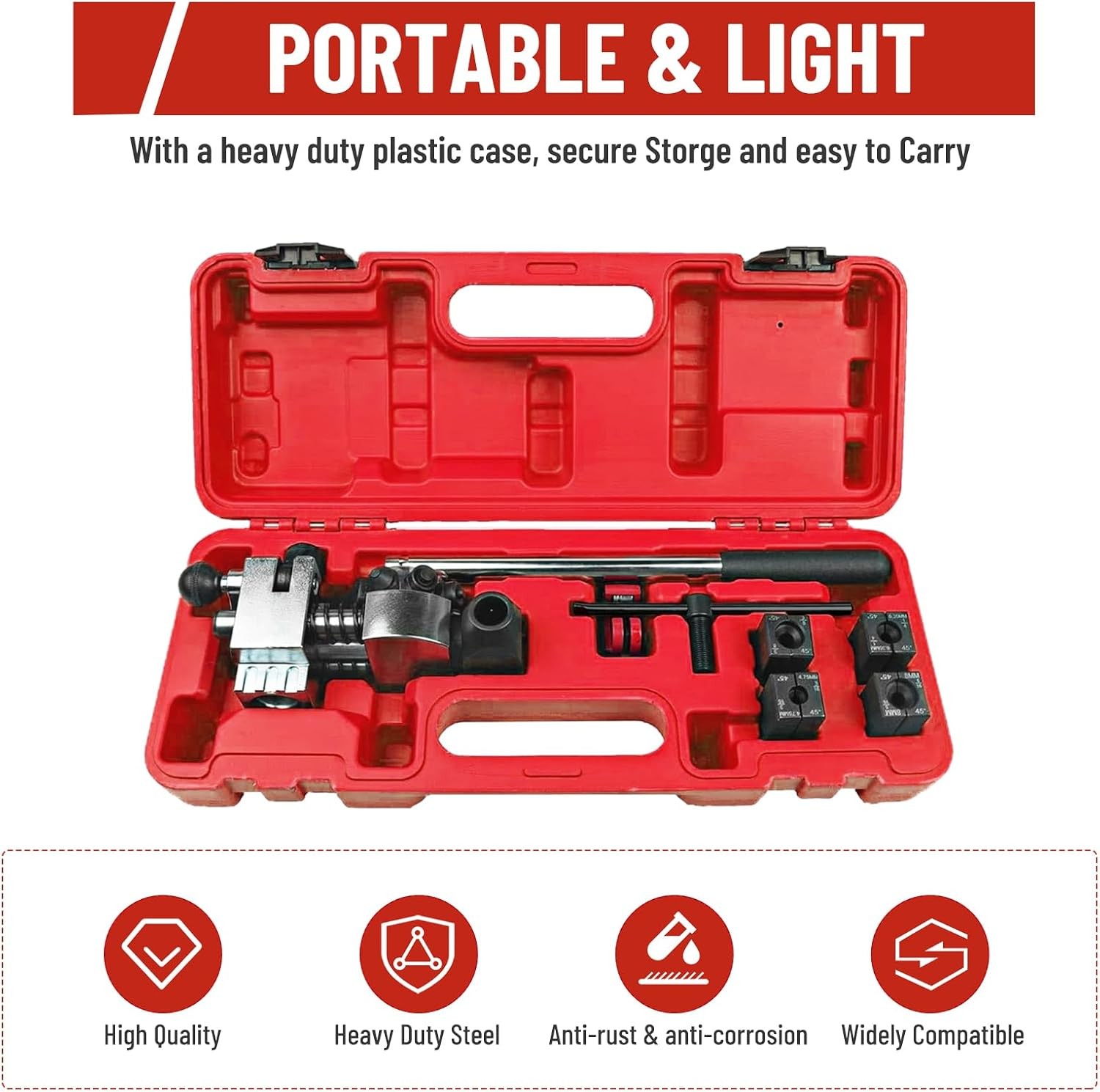 45° Brake Line Flaring Tool Pro Repair Kit for 3/16″, 1/4″, 5/16″, 3/8″ Tube