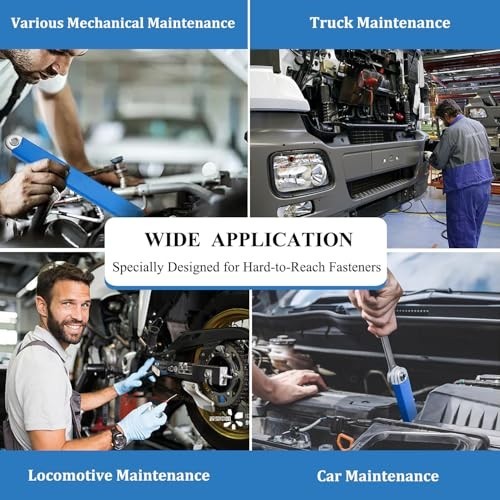 Offset Extension Wrench Set, 15.4″ Tight Reach Tool with 1/2″, 1/4″, 3/8″ Adapte
