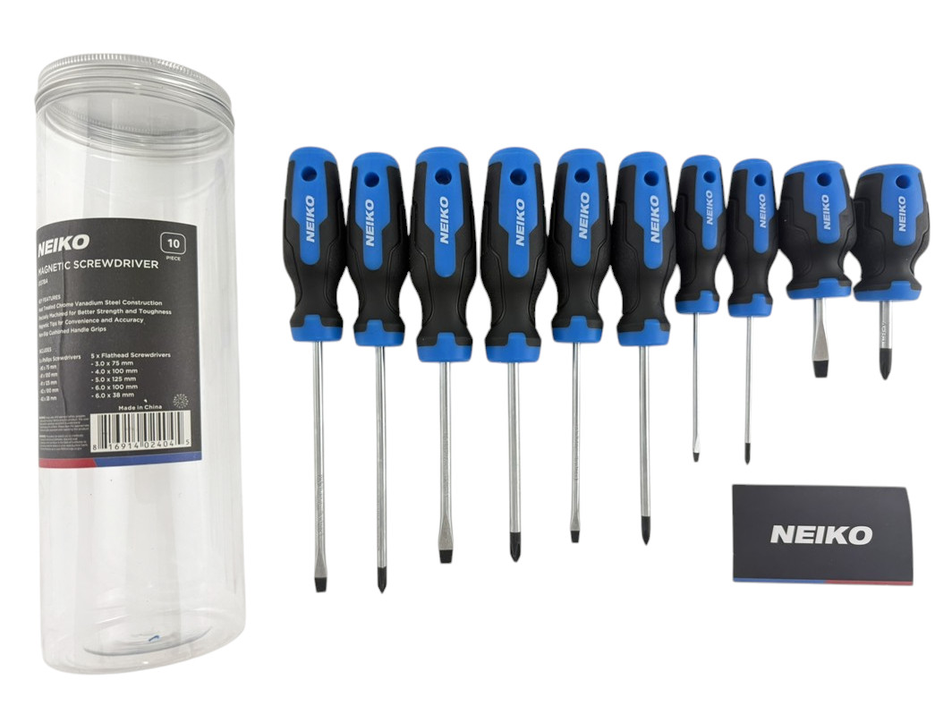 10pc Neiko NEW Magnetic Tip Non Slip Phillips & Flathead Screwdrivers Set 01378A