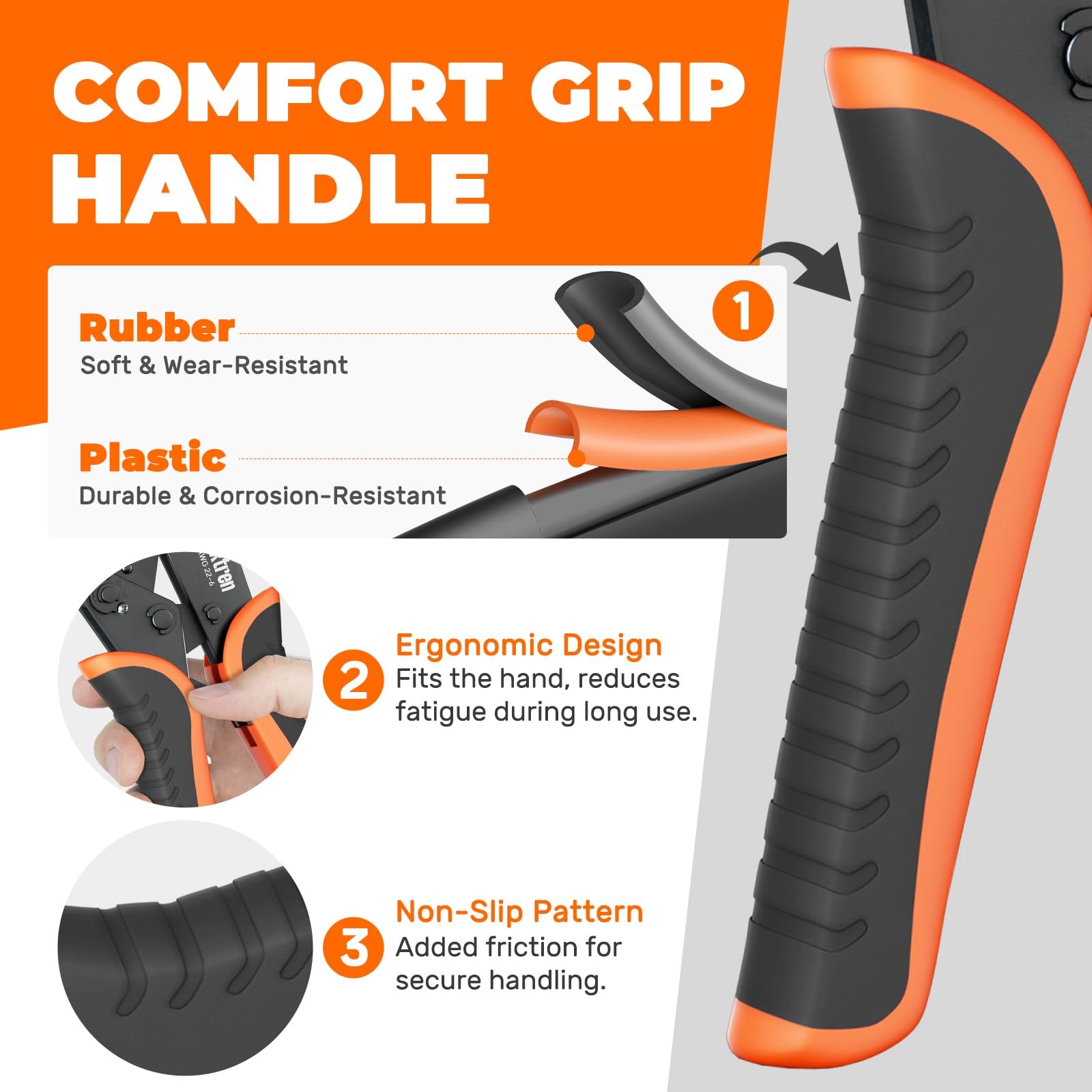 Noxtren Crimping Tool for Non-Insulated Terminal – AWG 9 Inch, Orange, Black