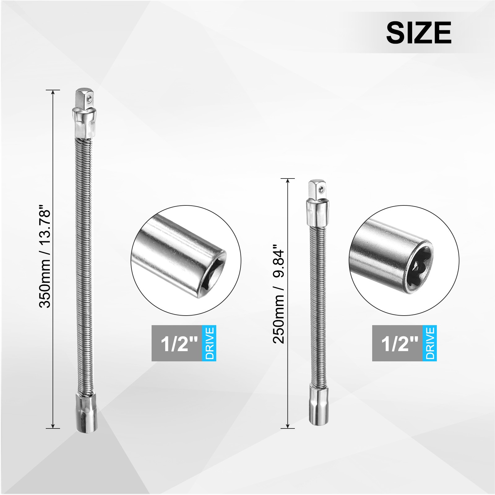 2pcs 1/2 inch Drive Flexible Extension Bar Set 10″ 14″ Extra Long Square Socket