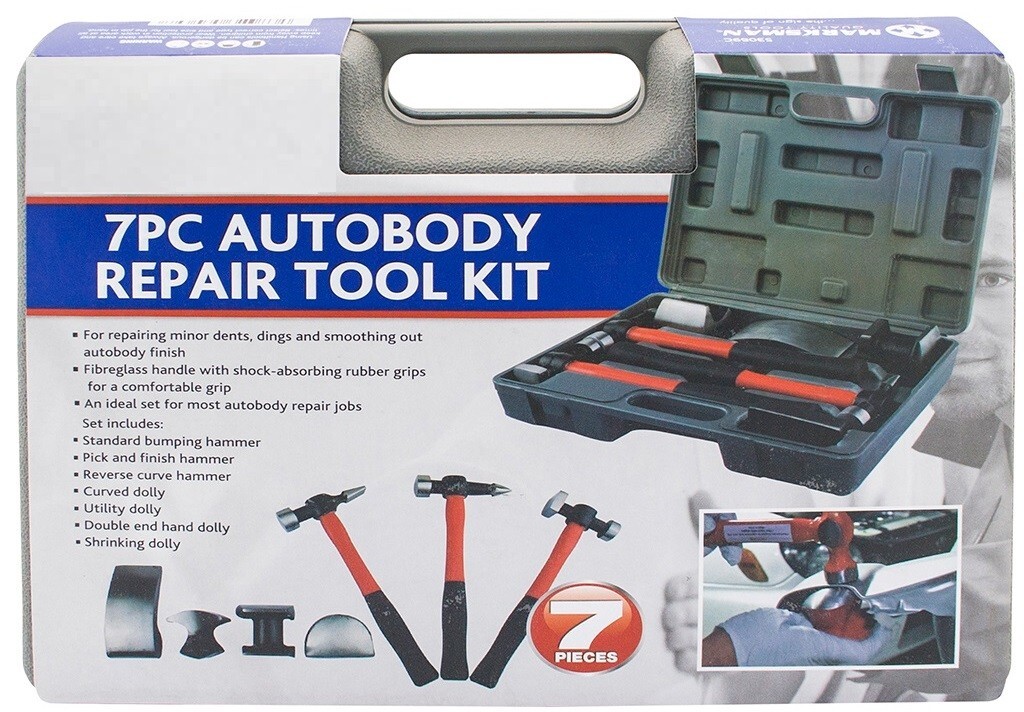 7Pc Car Auto Body Panel Repair Tool With Fibre Body Beating Bumping Hammer Set