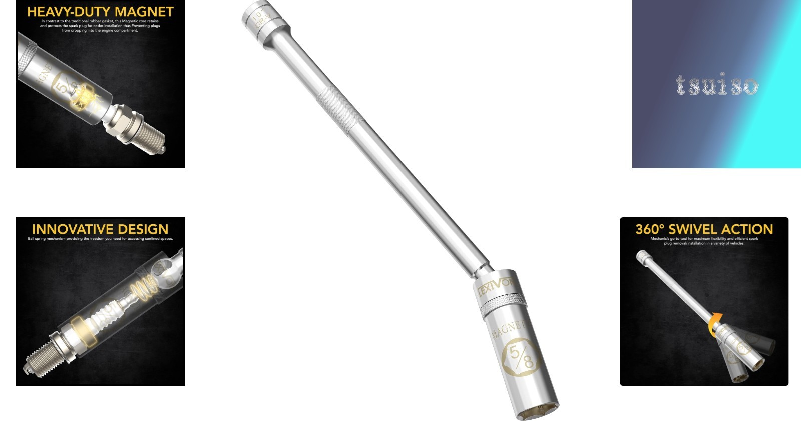 5/8″ Swivel Spark Plug Socket – Chrome Vanadium Steel, Lifetime