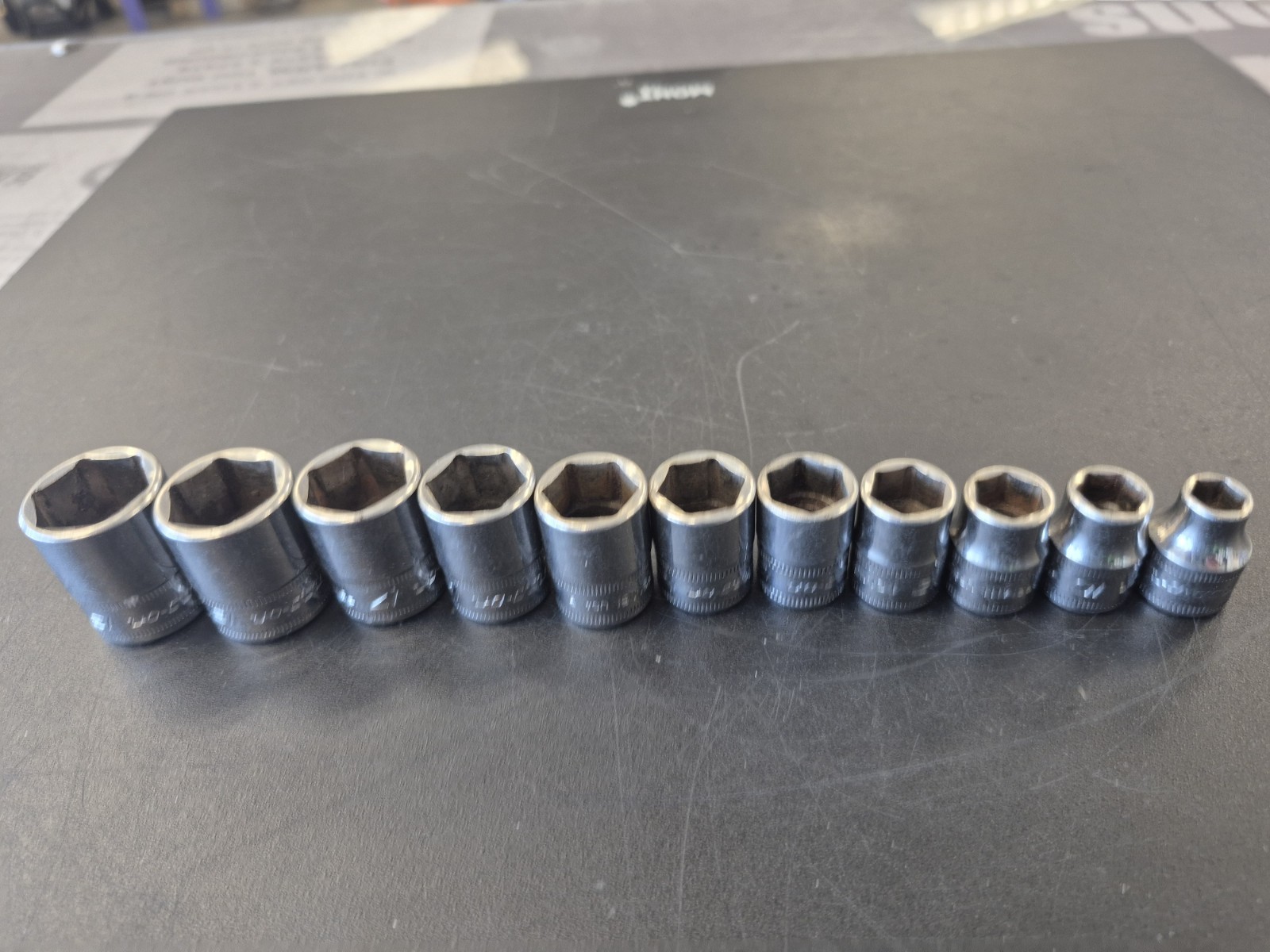 Snap-on 3/8 Drive 11 Pc Socket Set 8mm-19mm Missing 9mm Socket