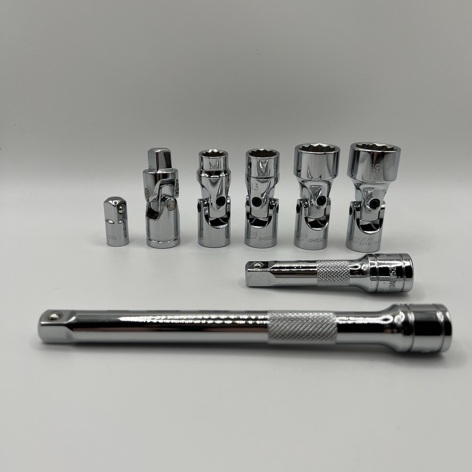 Power Torque 3/8″ Drive Metric Swivel Socket Lot 11 13 17 19mm w/ Accessories