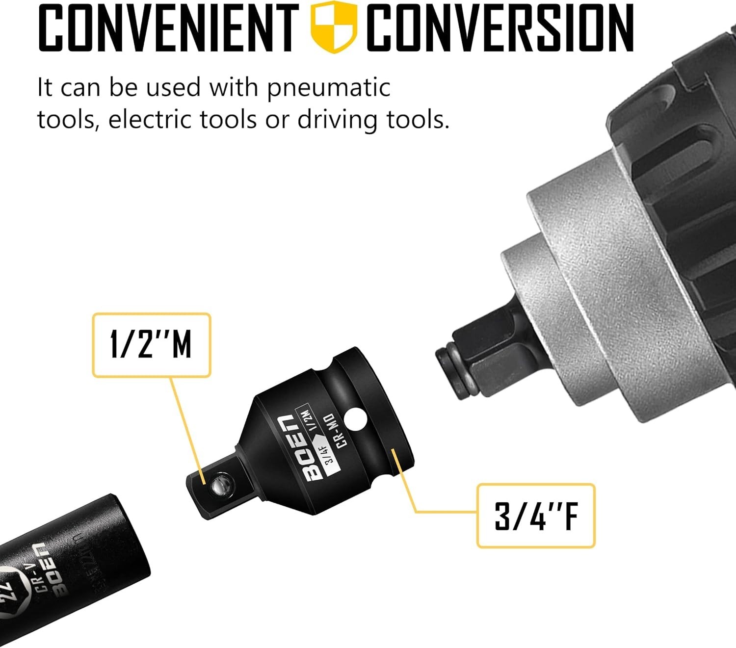 Cr-Mo Steel 3/4″F to 1/2″M Impact Socket Adapter for Professionals