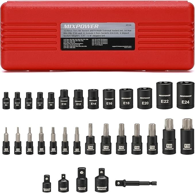 32 Piece Torx Bit Socket Set Star Bits E-Torx Sockets CR-V S2 Alloy Steel