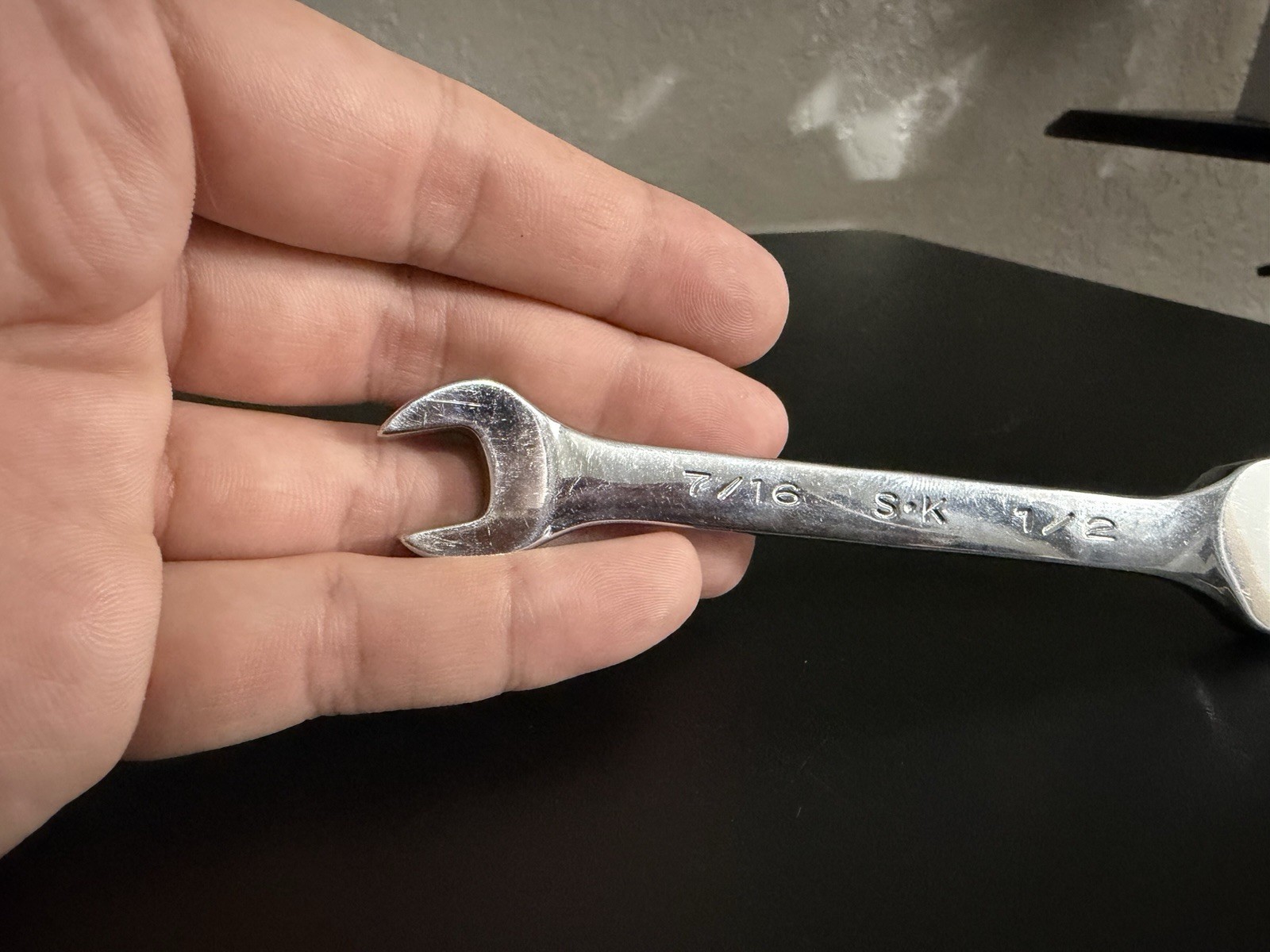 SK Hand Tool 86414 Regular Open End Wrench, 7/16 x 1/2-Inch, Full Polished