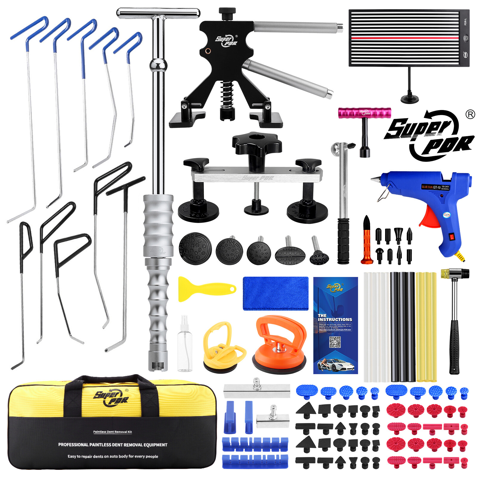 118X Universal Car Dent Paintless Repair Kits Tools Puller Push Rods Removal Bod