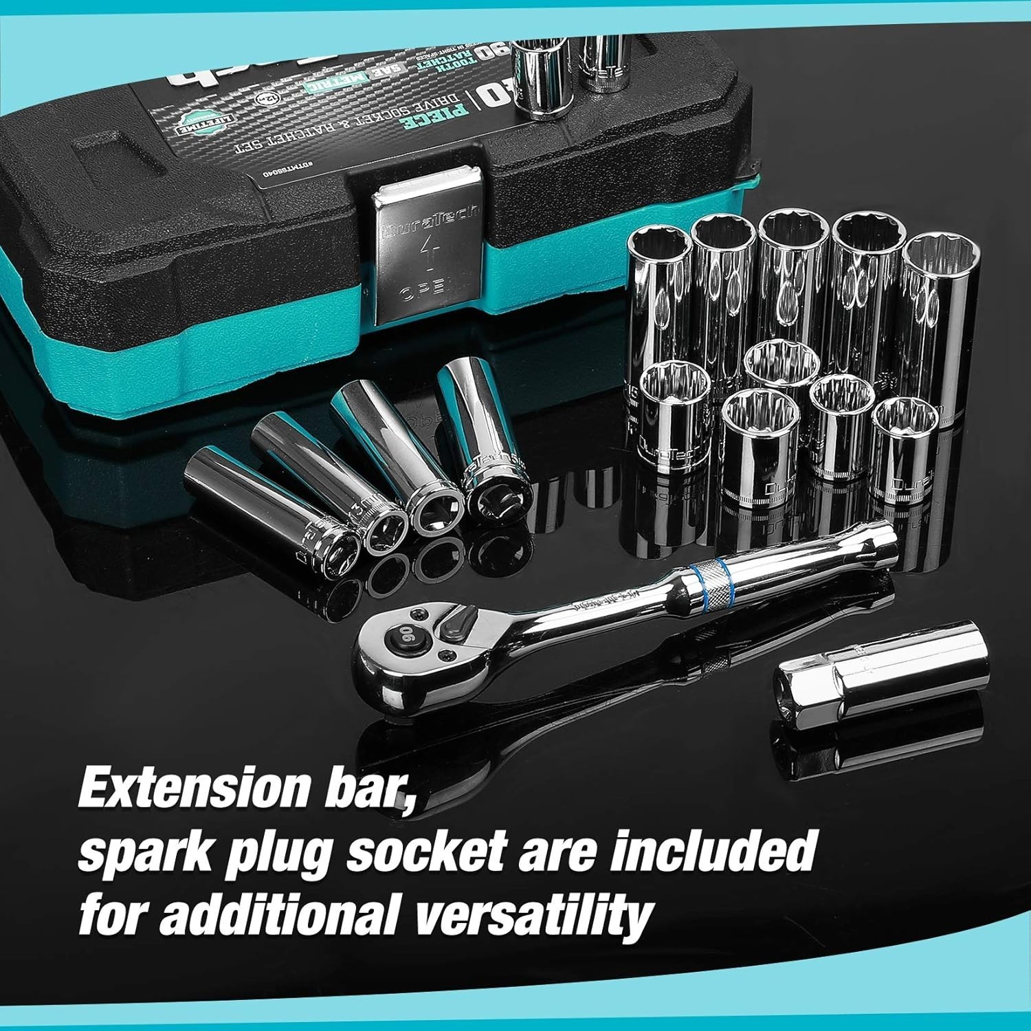 DURATECH 3/8″ Drive Socket Set, 40 Piece Tool Set Including Standard (SAE) and M