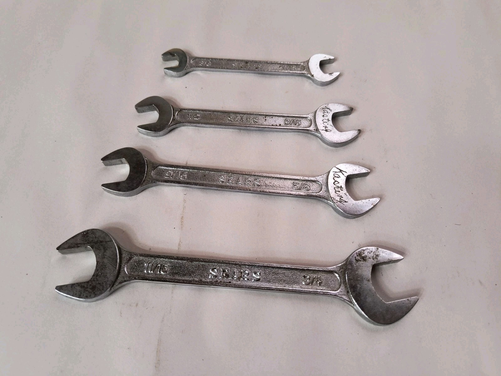 Vtg SEARS 4pc Open End Wrench Set Japan 11/16×3/4, 9/16×5/8, 1/2×9/16, 3/8×7/16