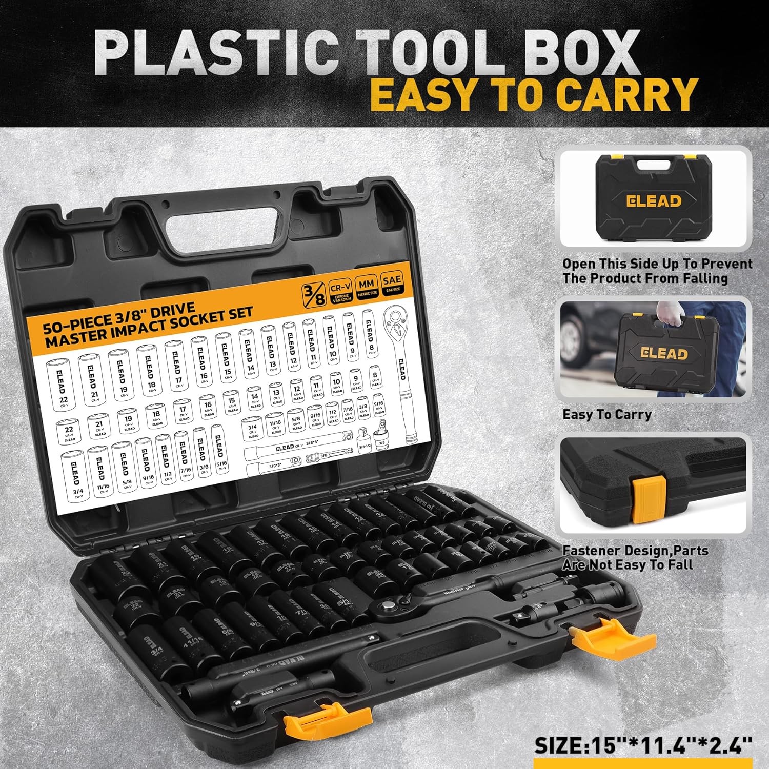 3/8″ Drive Impact Socket Set 50PCS Shallow & Deep Socket Set Metric and Standard