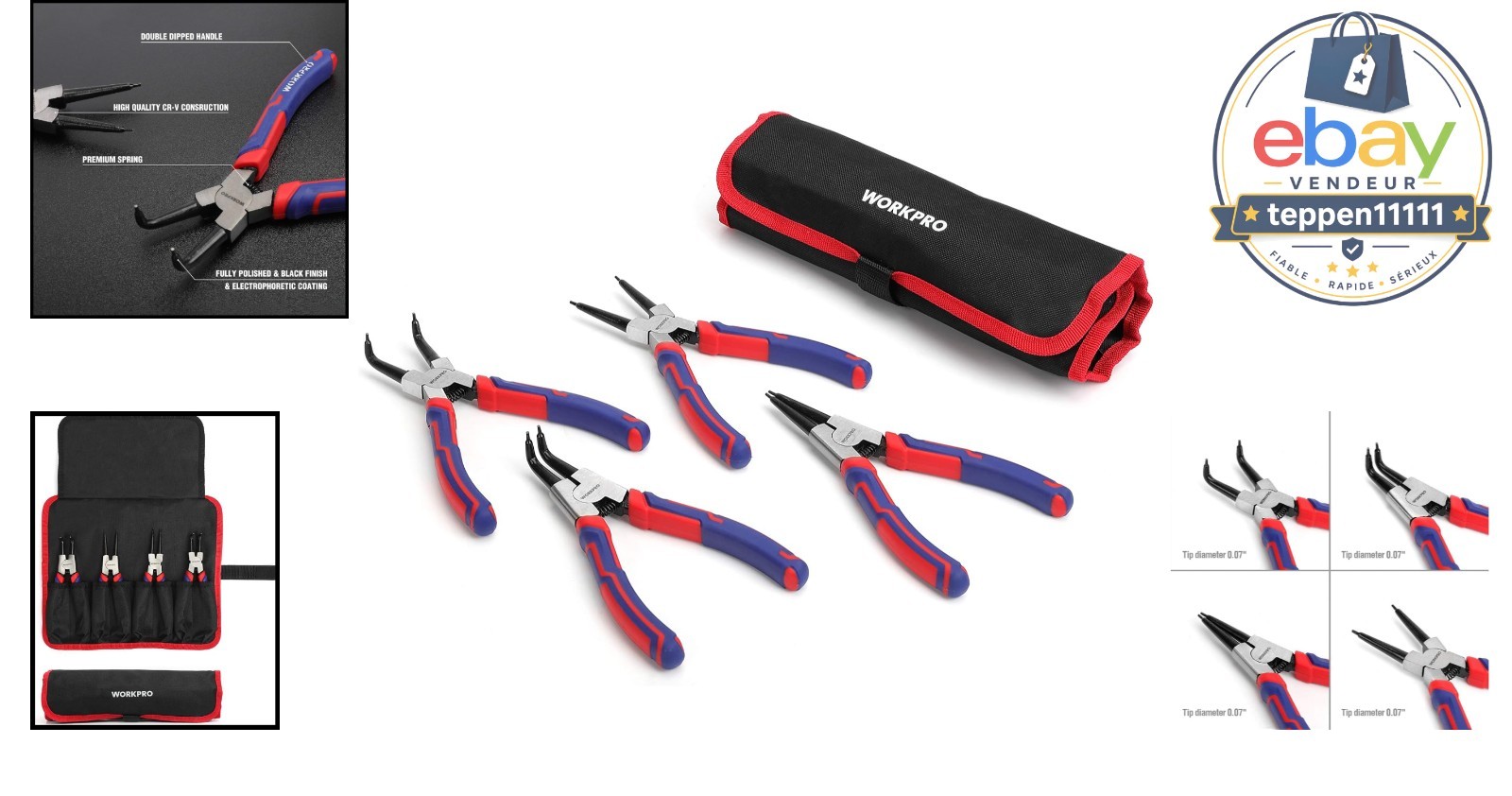 Internal External Snap Ring Pliers Set 4-Piece 7-inch Cr-V Steel