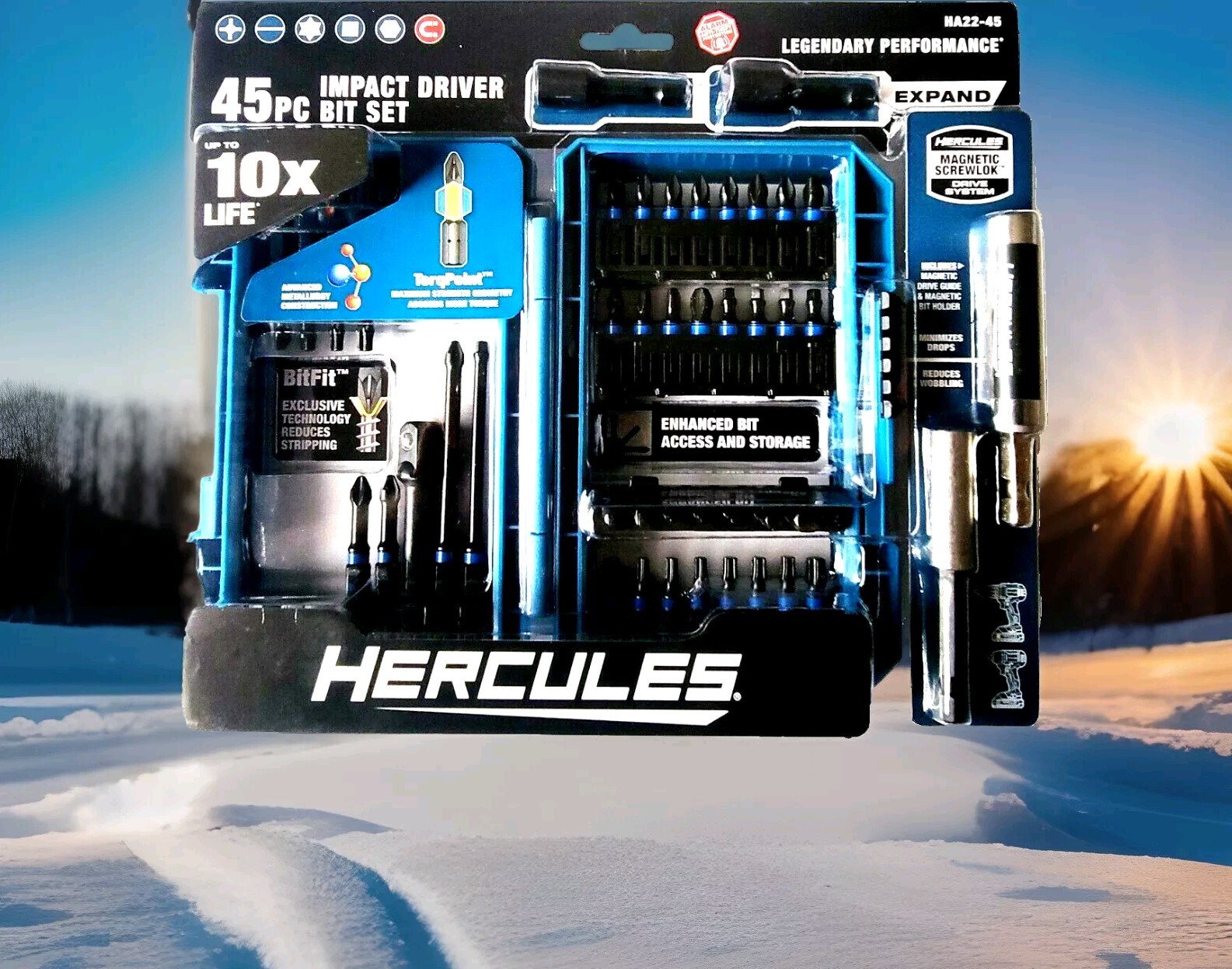 45 Pc Hercules Impact Driver Bit Set Magnetic Guide Drill Torque Slottled Square