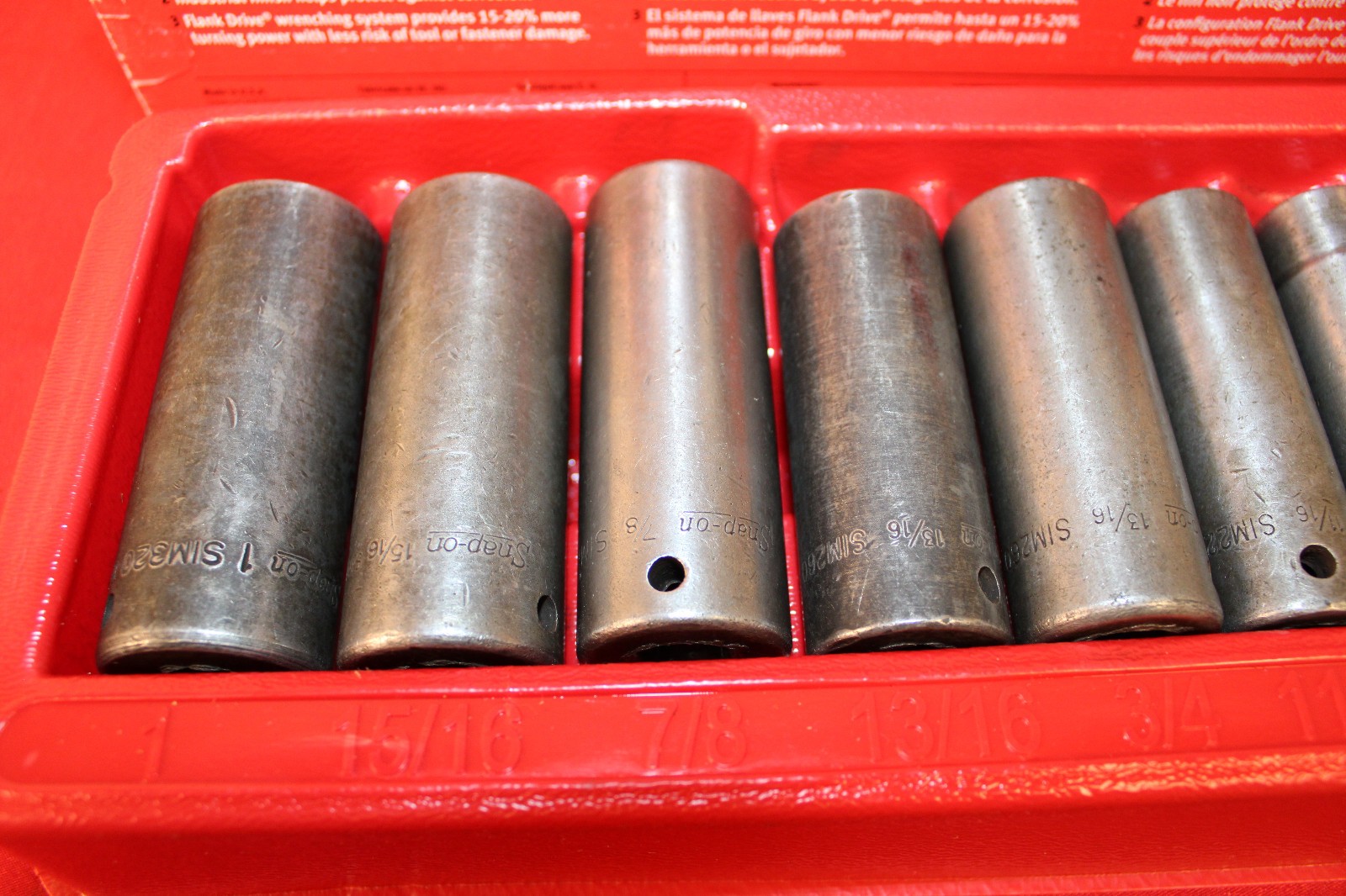 Snap-on 9 Pc 1/2″ Dr SAE Deep Impact Socket Set 1/2″ 6Pt 309SIMYA MISSING 3/4″