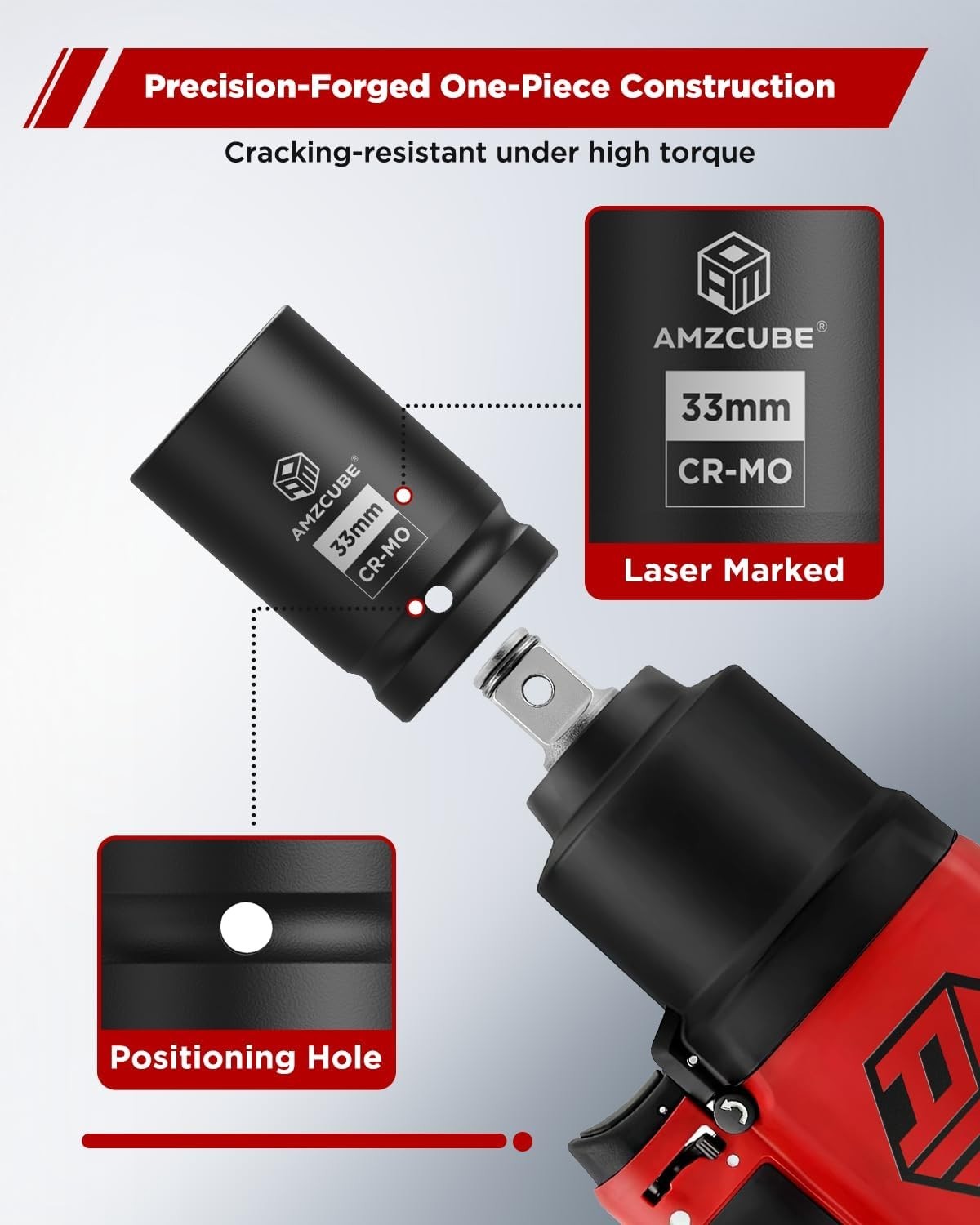 33mm Deep Impact Socket, 1 Inch Drive, Chrome Molybdenum Steel, Manganese Finish