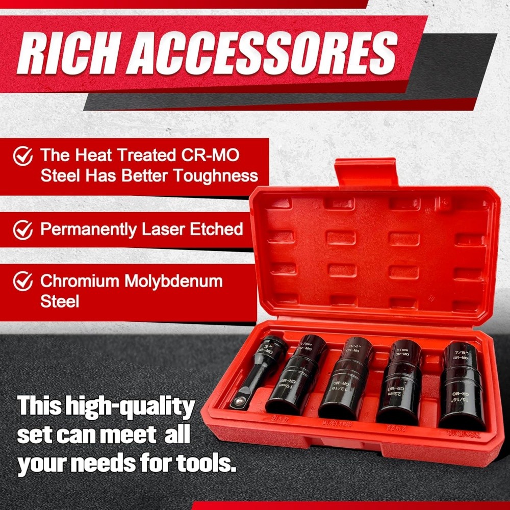 US Double Side Lug Nut Socket Set, 5Pc – 1/2-Inch Drive Flip Impact Sockets