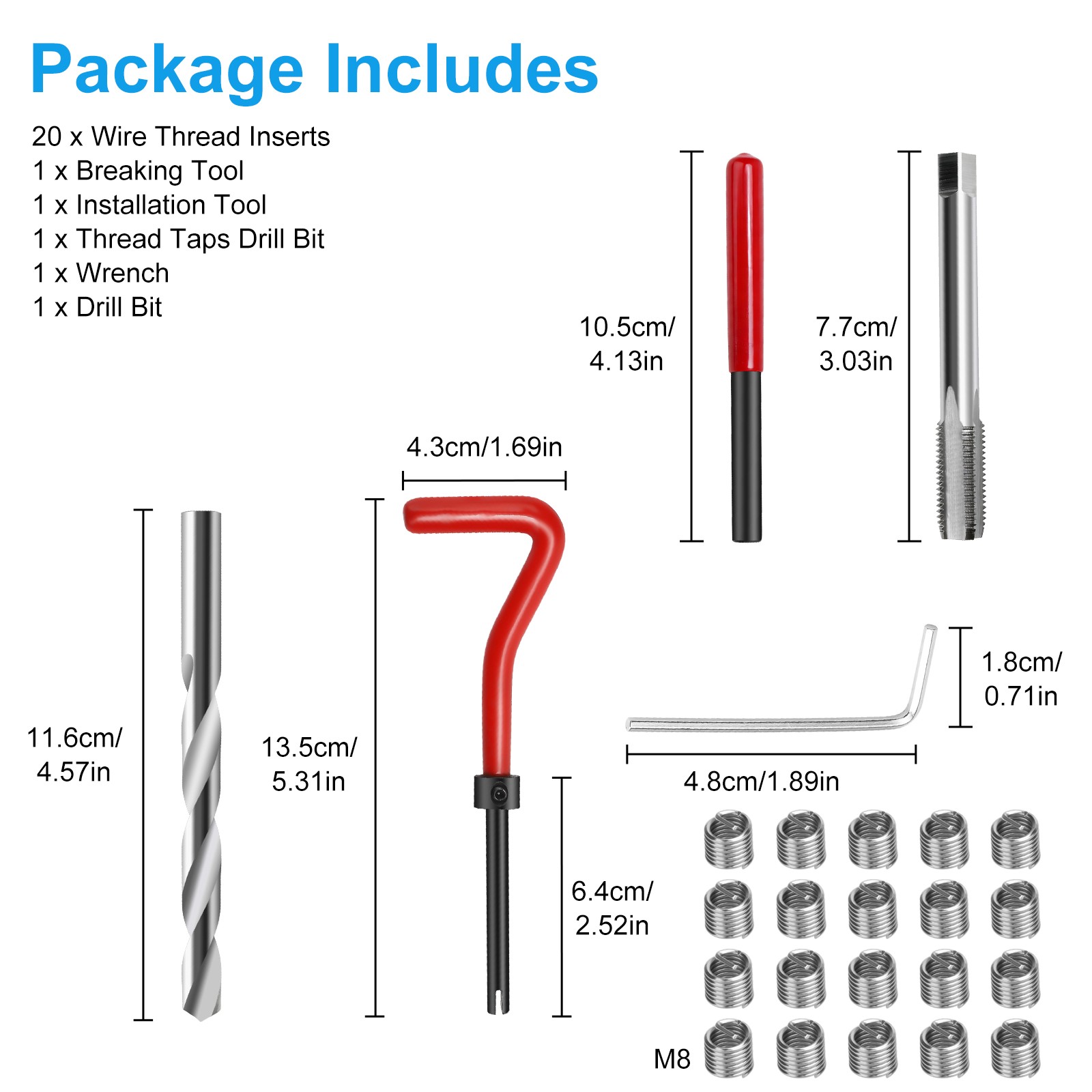 25 PCS M8 x 1.25 Thread Repair Insert Kit Stainless Steel Wire Installation Set