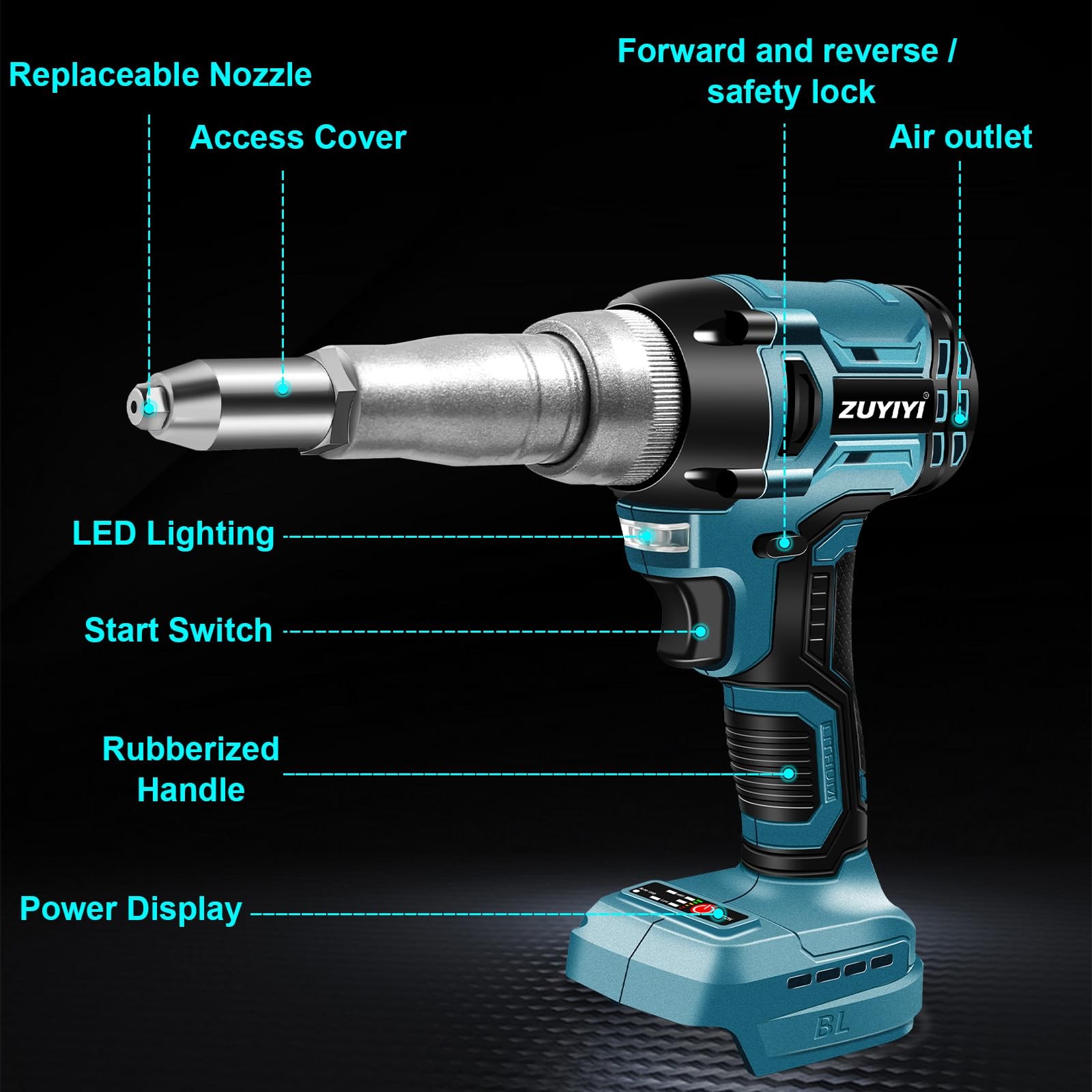 ZUYIYI Cordless Rivet Gun Tool Compatible with Makita 18V Battery(No…