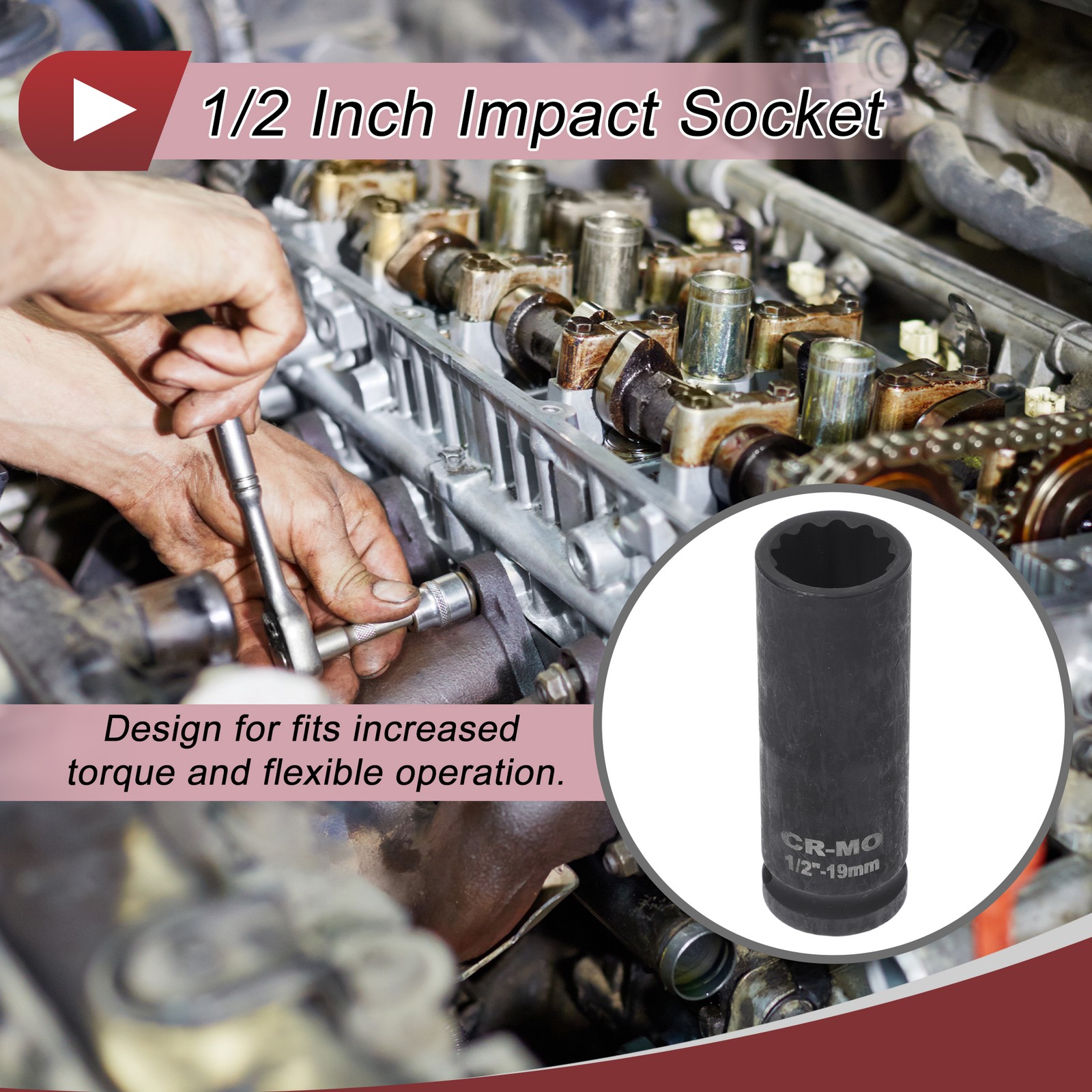 Universal 1/2 Inch Drive Impact Socket 19mm 12 Point High Carbon Steel 1 Pcs