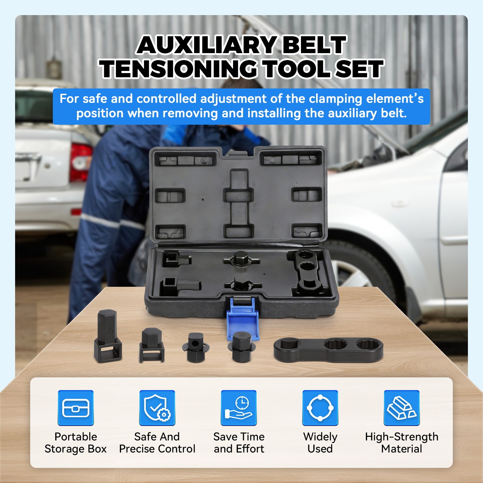 Auxiliary Belt Tensioning Tool Set W/ 12.5 MM Extension Bar Fit for Ford, Mazda