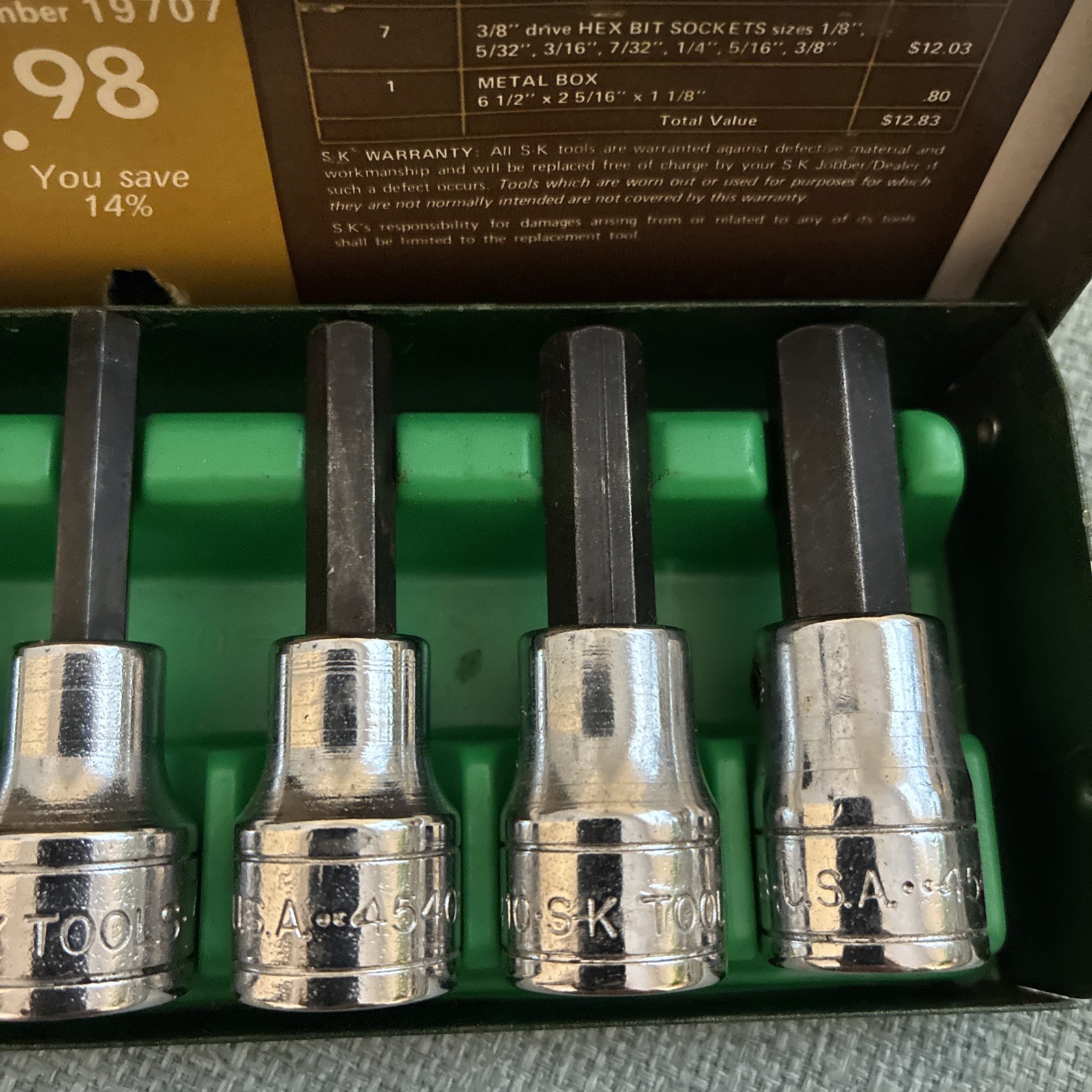 VTG S-K Tools USA 7pc 3/8 Drive SAE Hex Bit Socket Set in Metal Case 1/8″-3/8″
