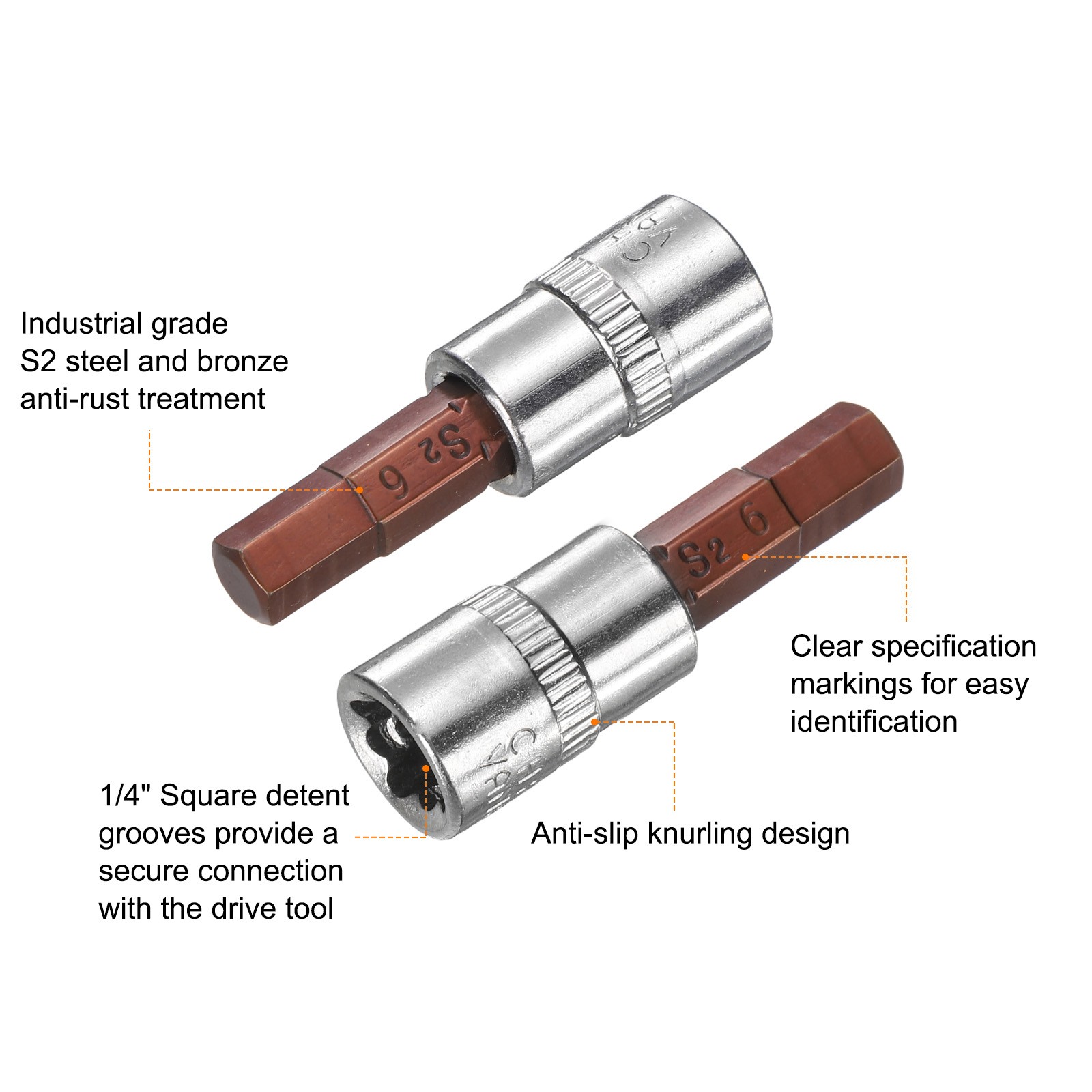 3pcs H6 Hex Bit Socket 1/4″ Square Drive Metric Extension Impact Bit Red