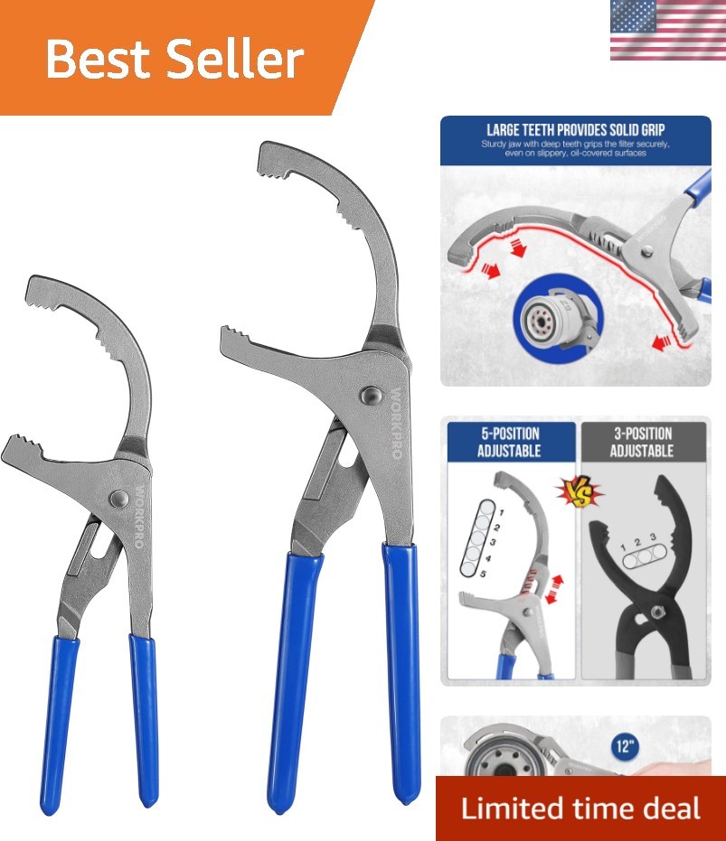 Oil Filter Wrench Set, 9″ & 12″ Adjustable Oil Filter Removal Pliers Tools, I…