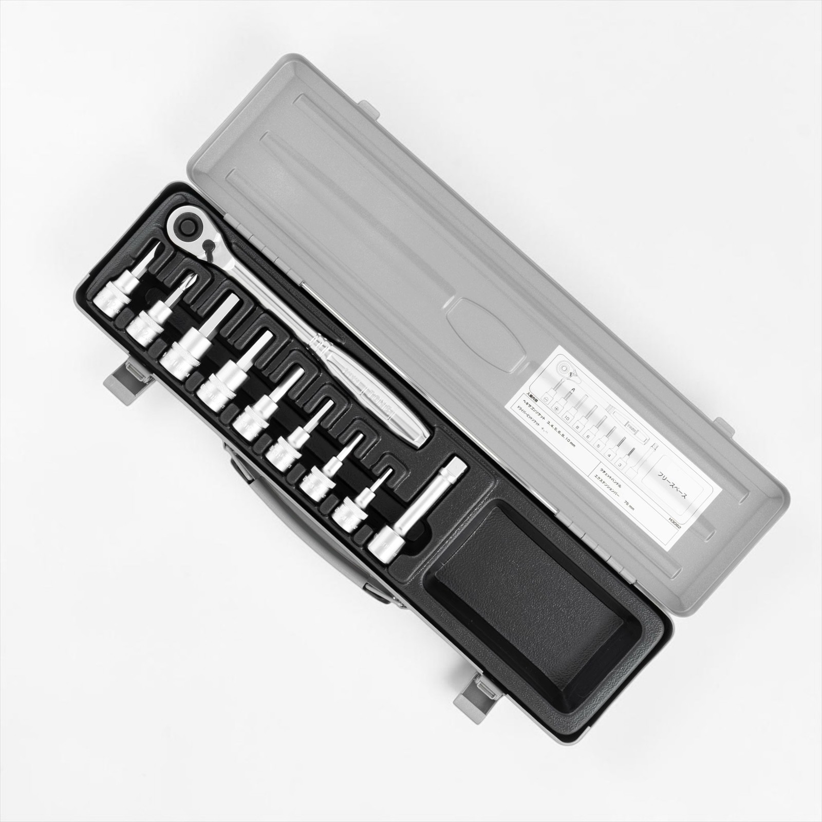 TONE H3082 Hexagon Socket Wrench Set 9.5mm 3/8″ Drive 10pc with Case Silver