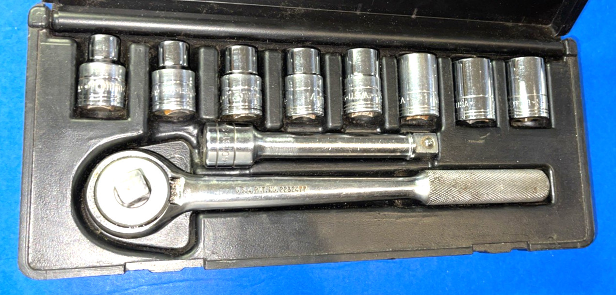 S-K TOOLS 10 PIECE 1/2 DRIVE RATCHET & EXTENSION & METRIC SHORT SOCKETS