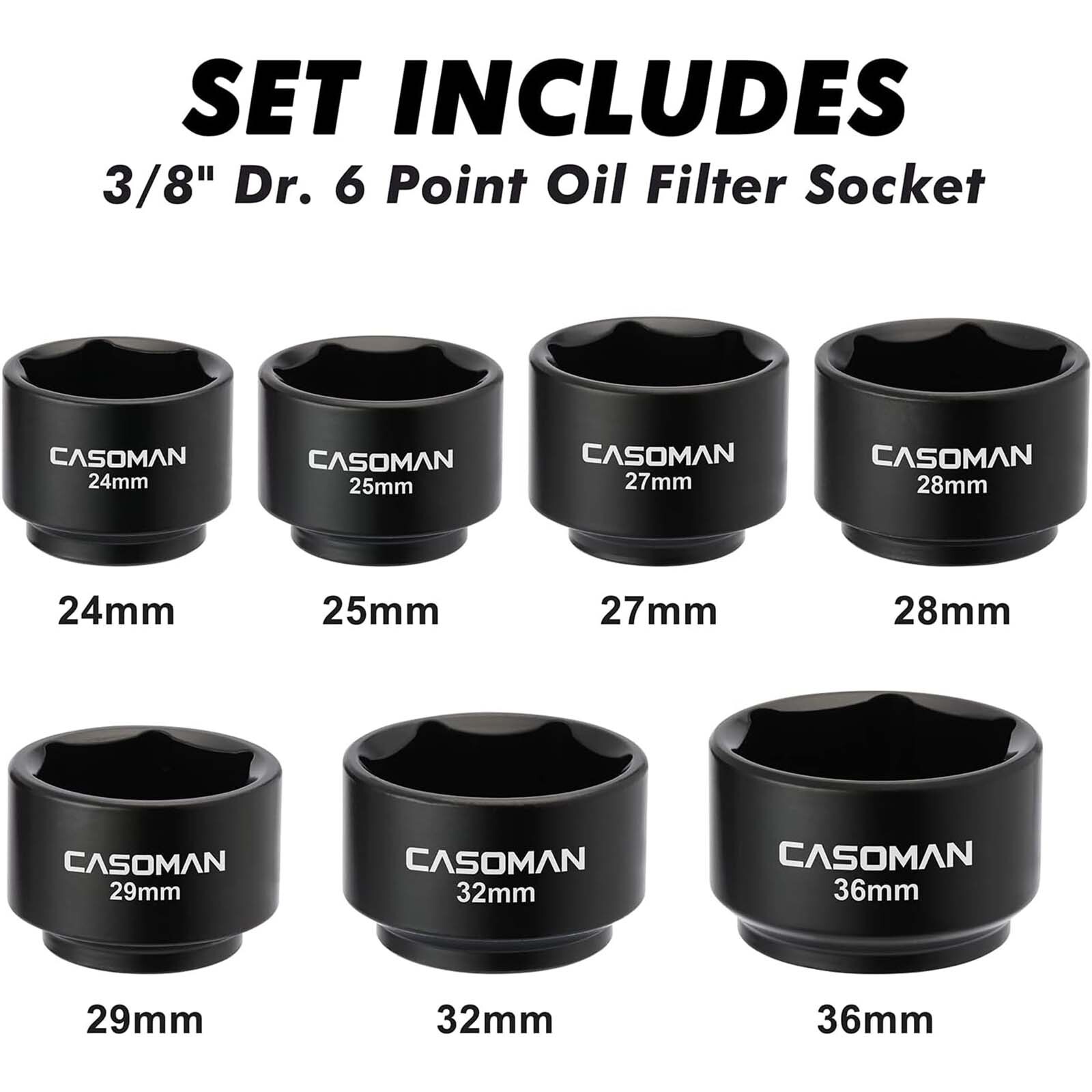 7 Pcs 3/8″ Drive Low Profile Oil Filter Socket Set Installer Tool Set 6 Point