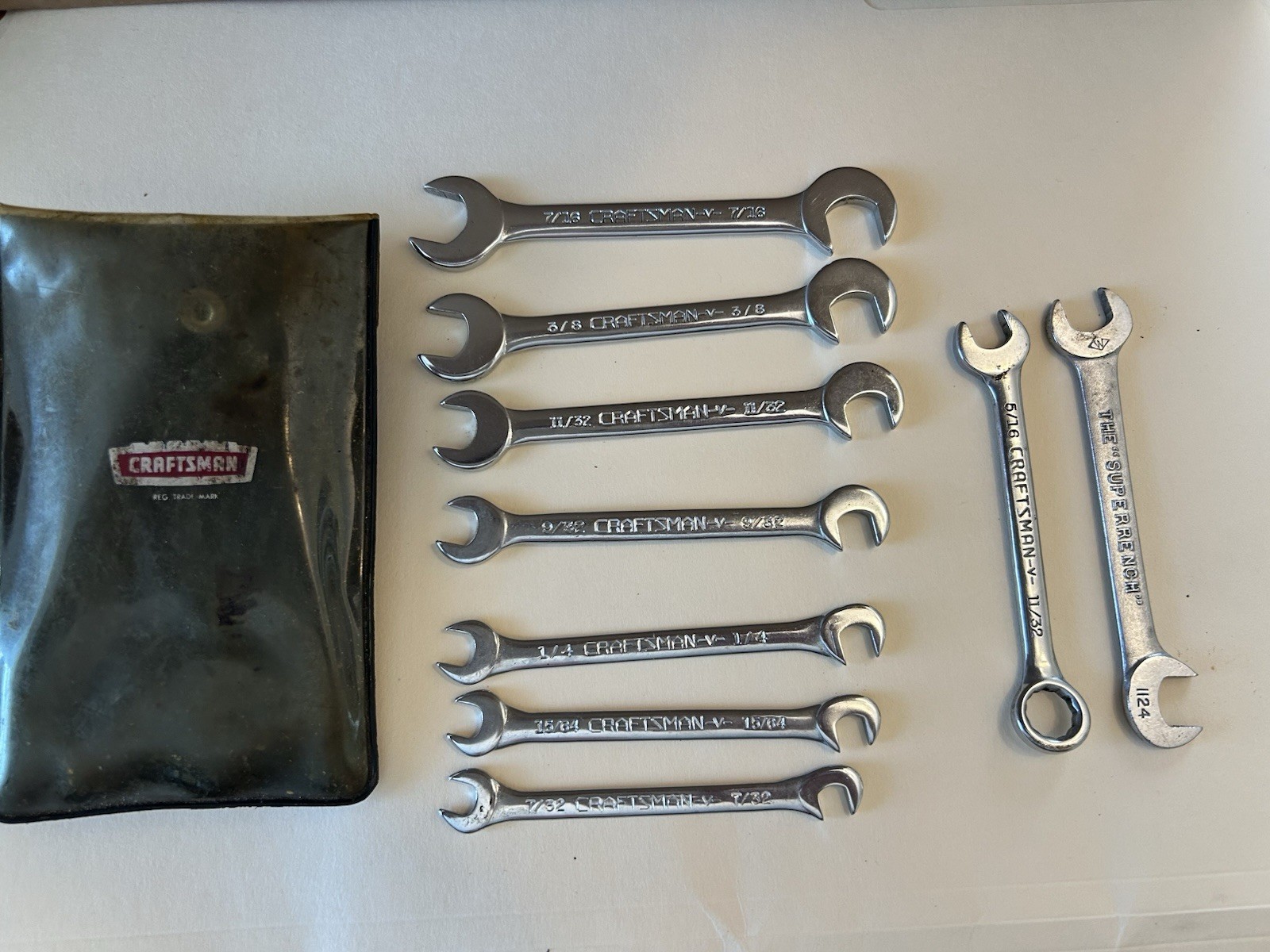 Vintage SEARS Craftsman -V- SAE Ign 8 pc Open End Wrench Set 9-4306 7 Original