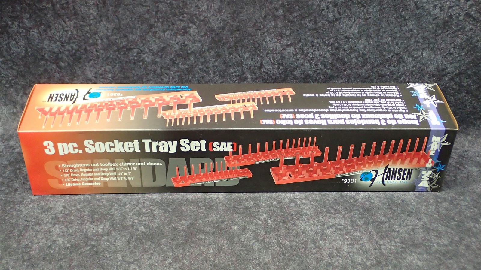 Hansen #9301 3-pc SAE Socket Tray Set 1/2″, 3/8″, 1/4″ Dr, Regular & Deep Well