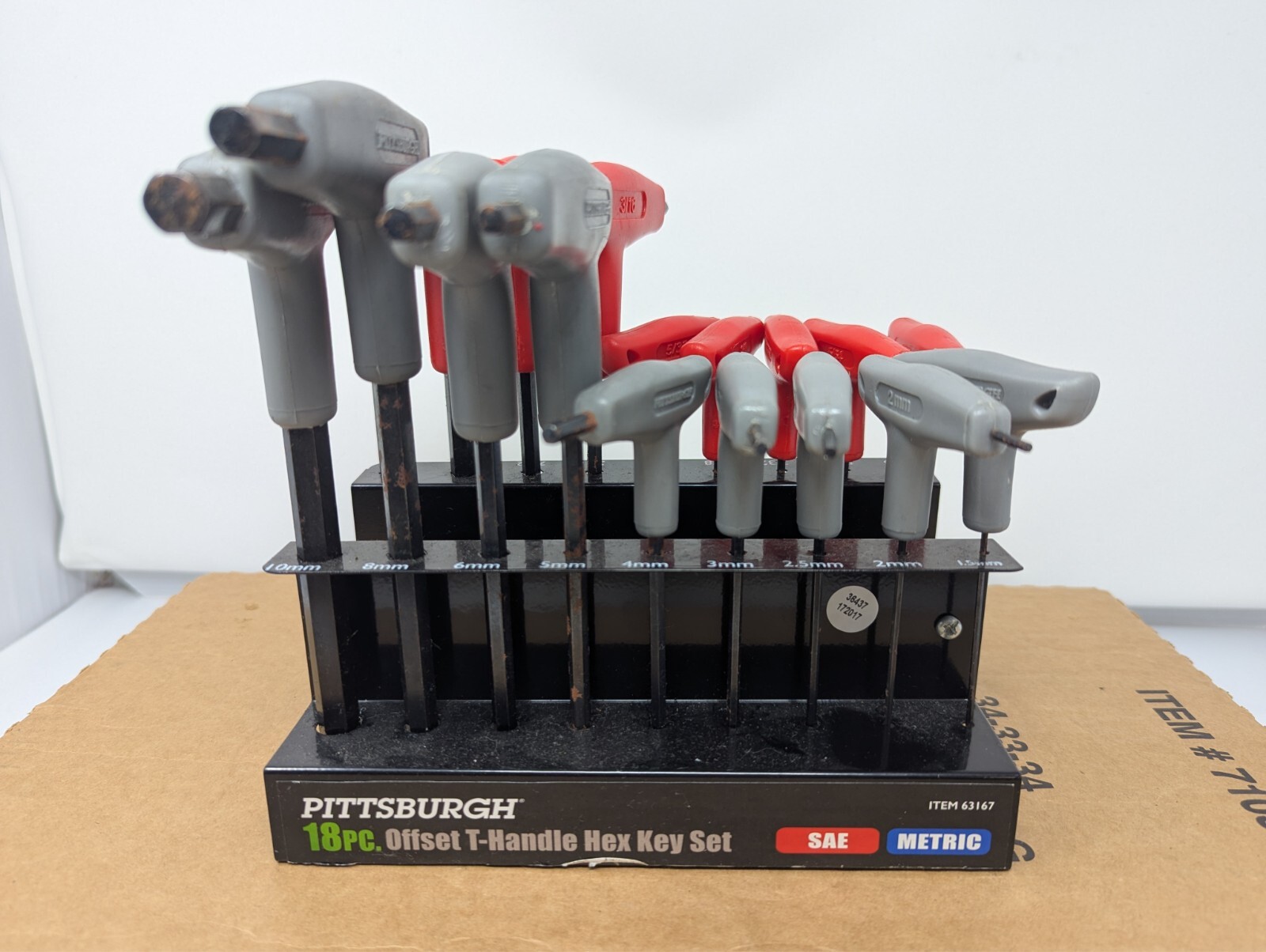 18 Pc Pittsburgh Offset T-Handle Hex Key Set Used SAE Metric