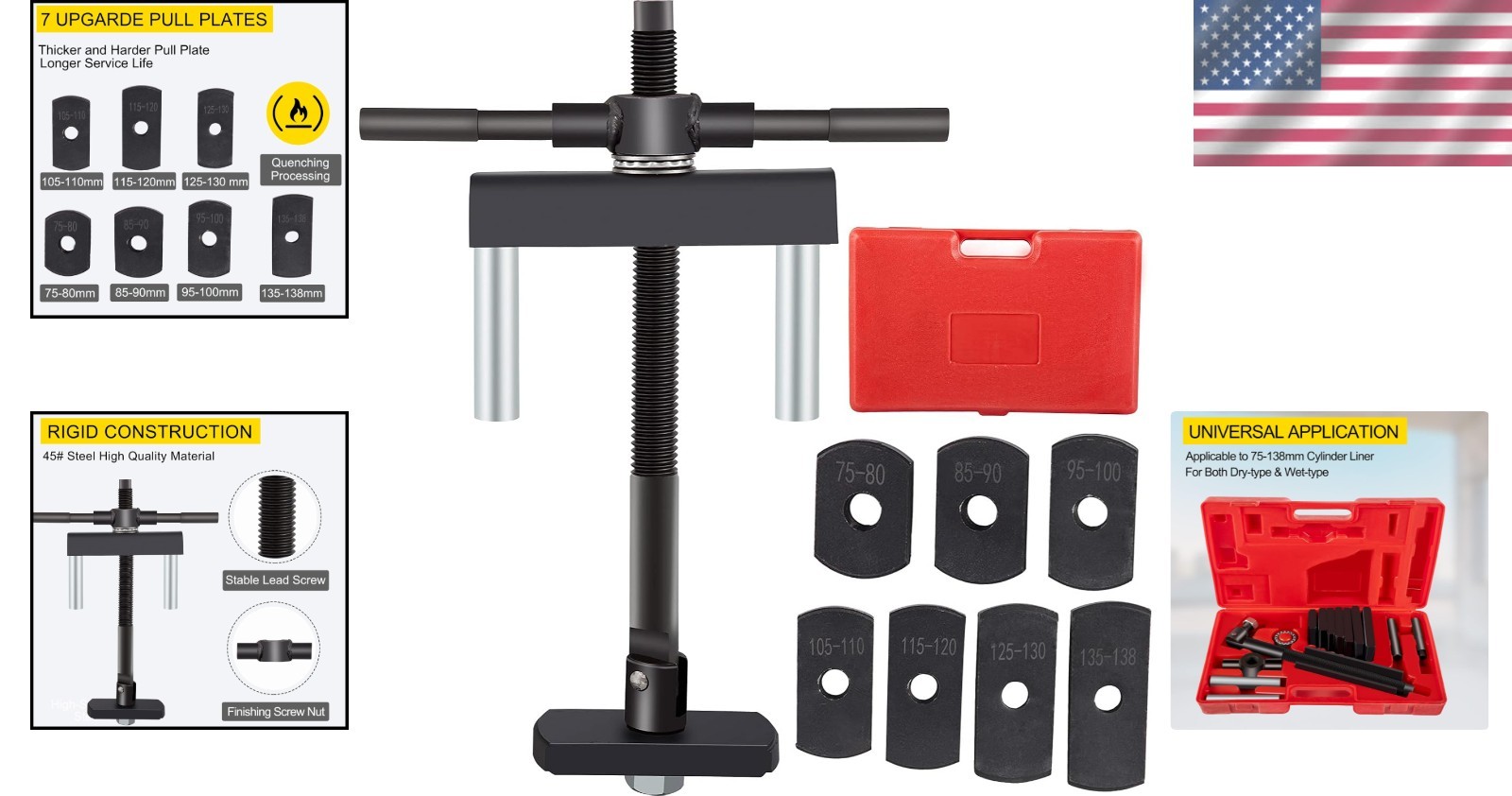 Universal Cylinder Liner Puller Tool for Diesel Engines, Fits 75mm-138mm, Auto R