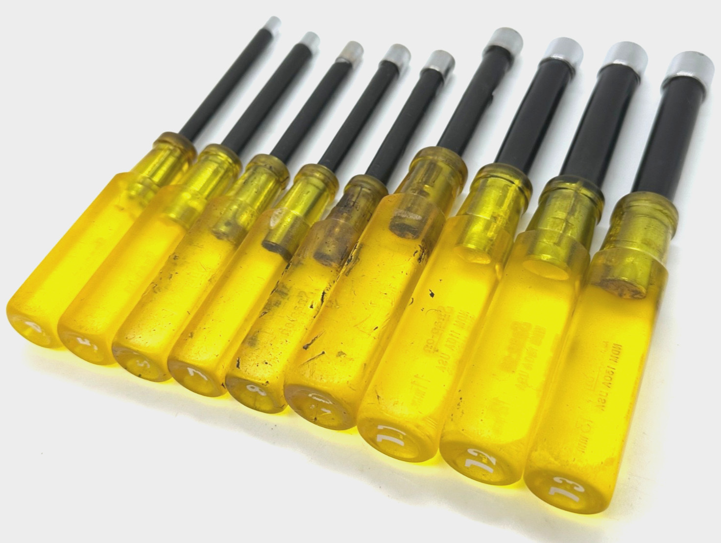 🇺🇸 SNAP ON Tools Covered Shaft Nut Driver METRIC Screwdriver Set Lot Yellow