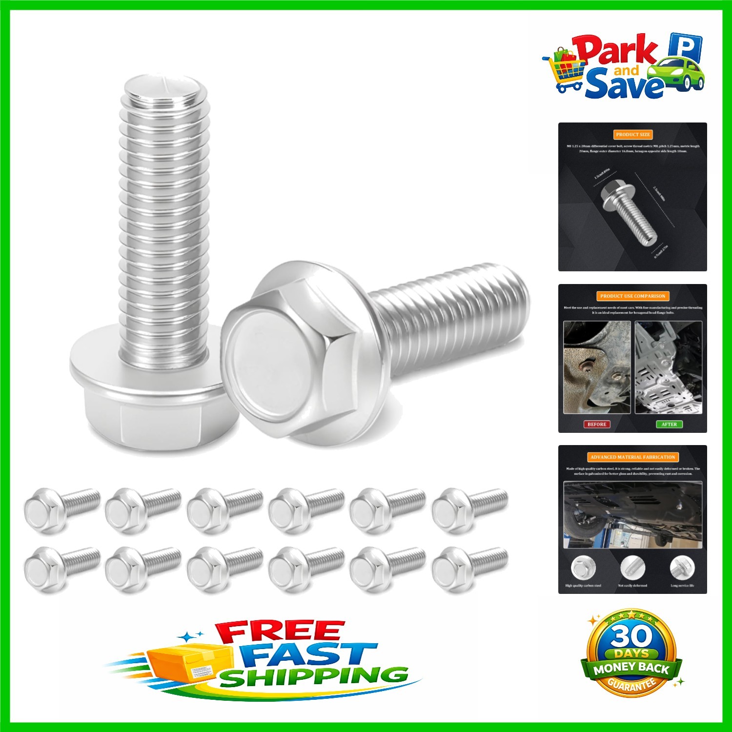 4PCS M8 .25 x 20mm Stainless Steel Differential Cover Bolt Kit for Most Cars