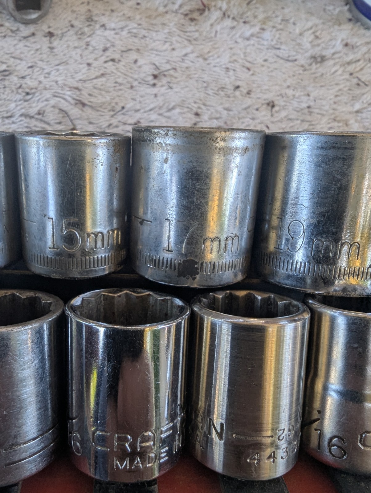 3/8″ Dr Craftsman Shallow Sockets & 2 Extensions SAE Metric 13-19mm & 3/8-13/16″